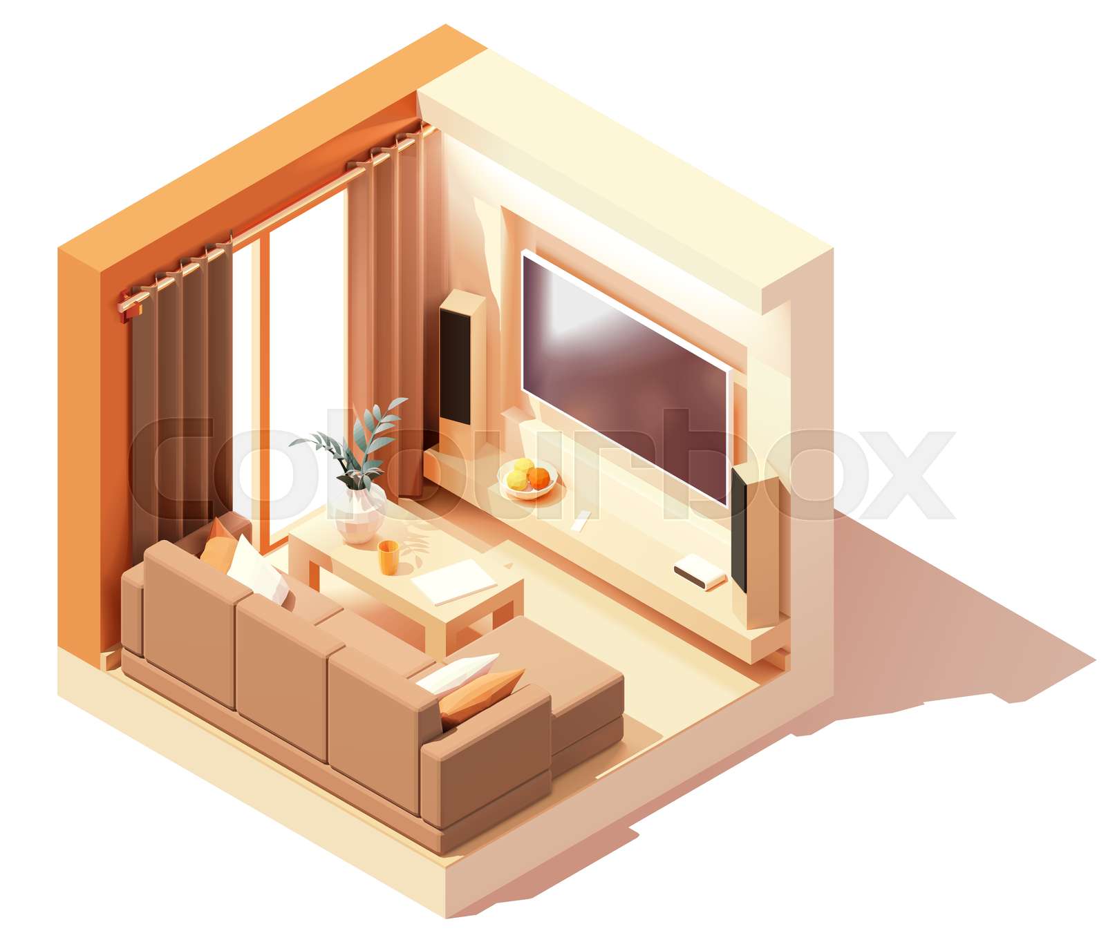 Vector isometric modern living room interior illustration Stock