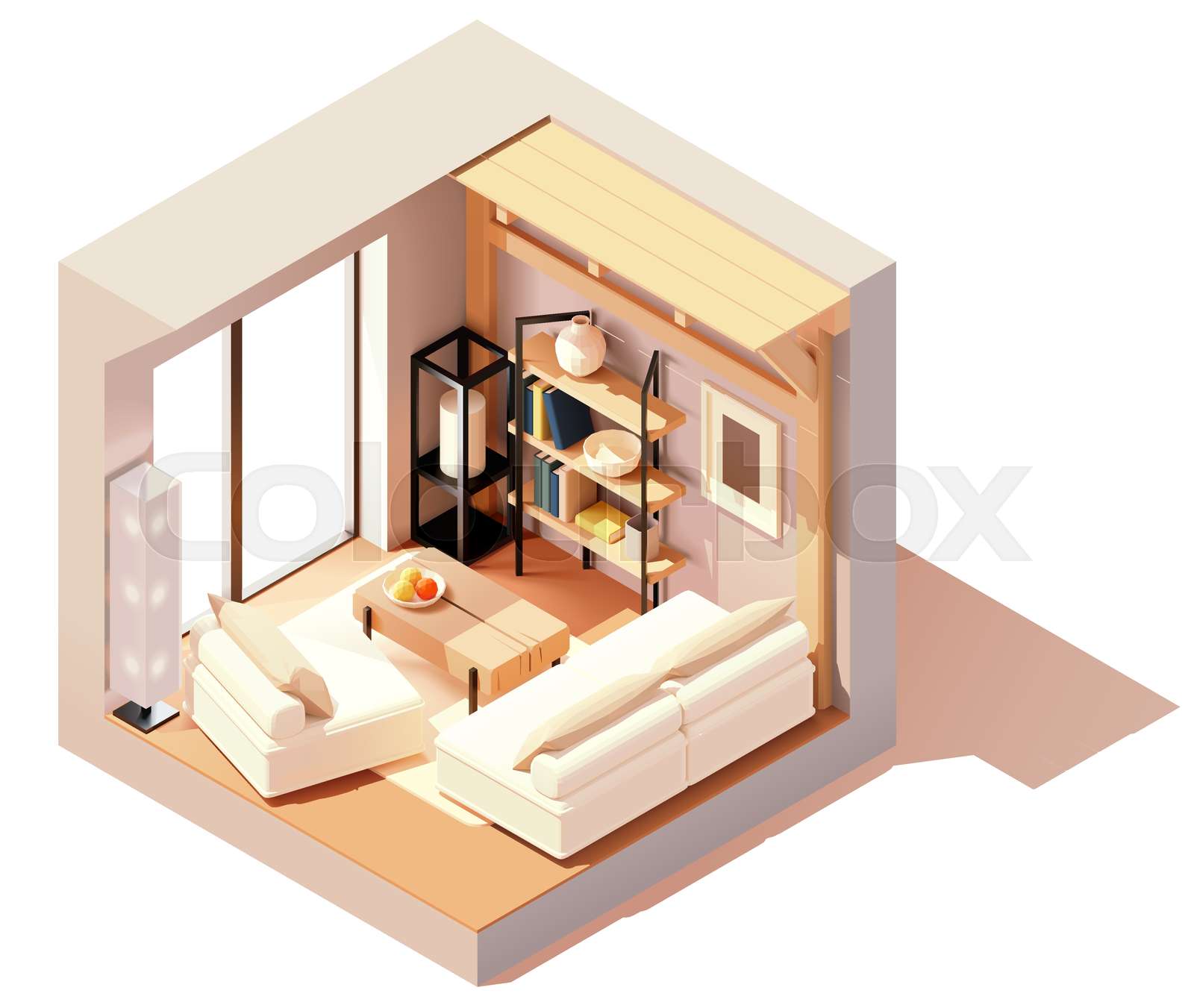 Vector isometric modern living room interior illustration Stock