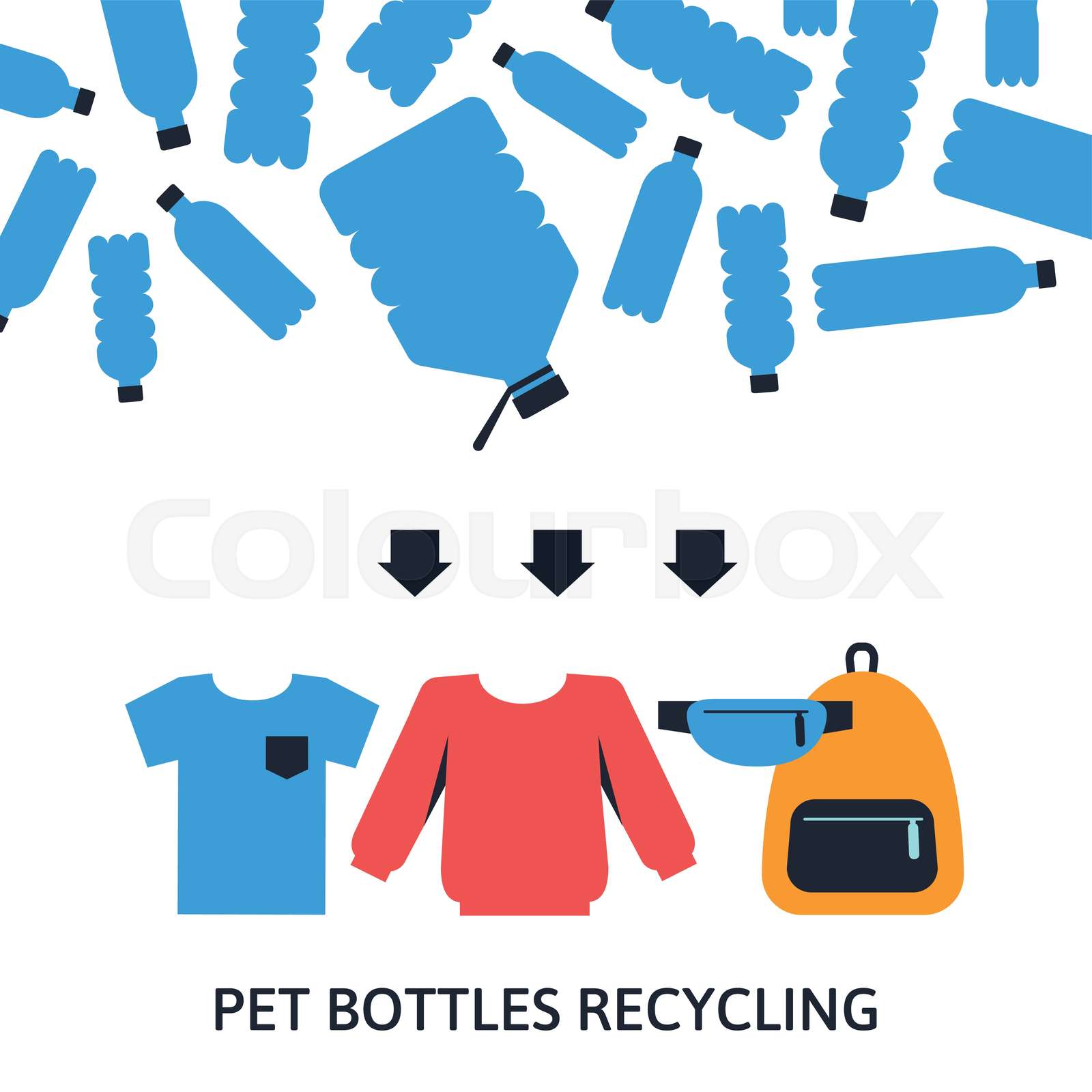 A vector image of a pet bottles recycling. Making the textile and