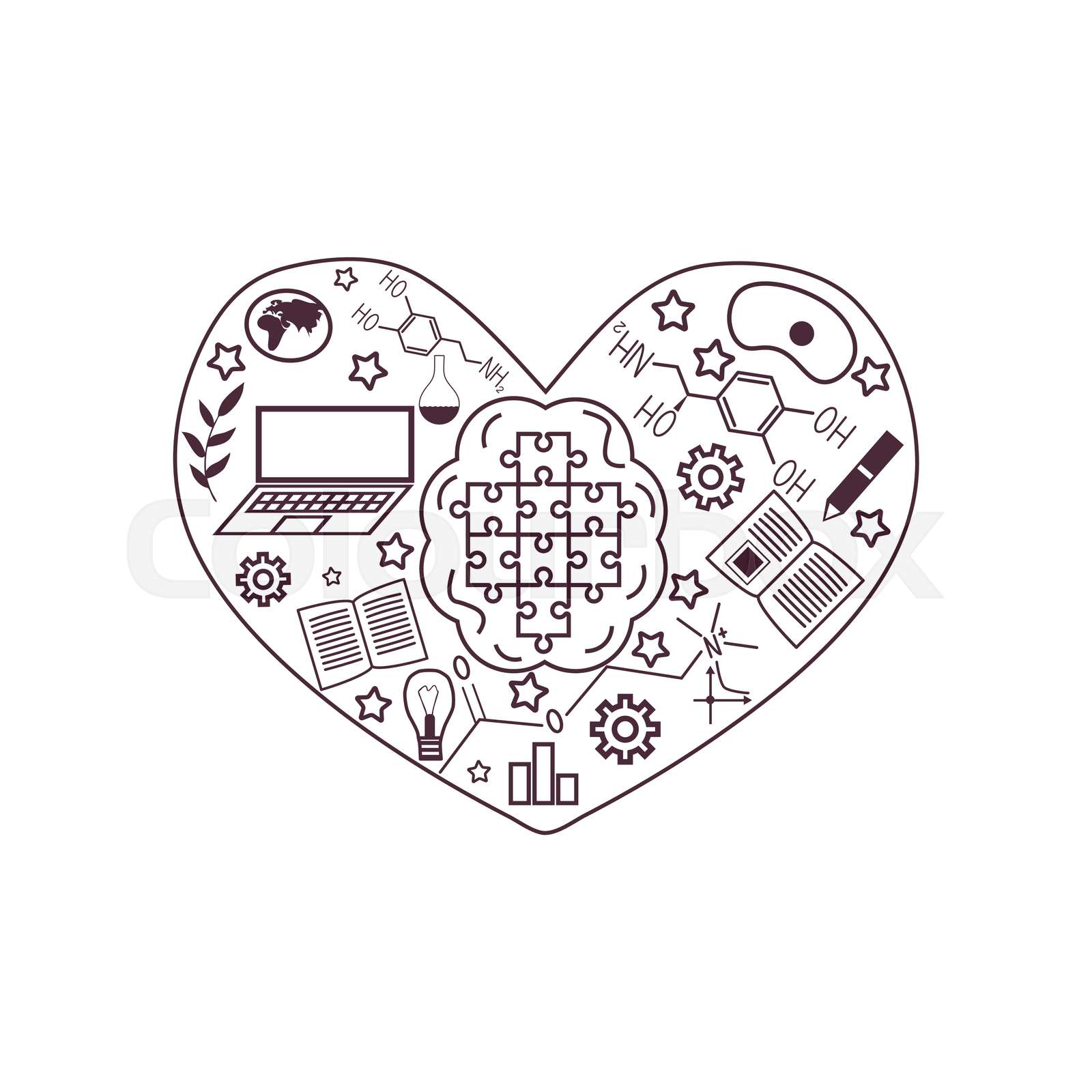 Heart with science symbols Stock vector Colourbox