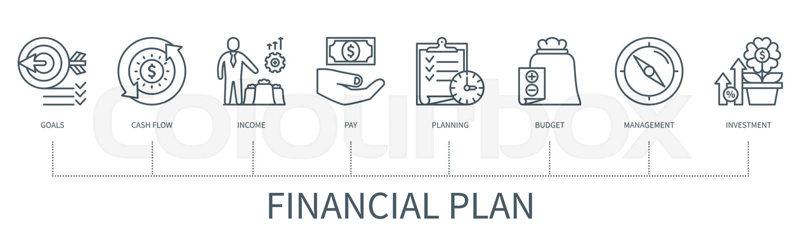 Financial Plan Vector Infographic In Minimal Outline Style Stock Financial Plan Vector Infographic In Minimal Outline Style Stock
