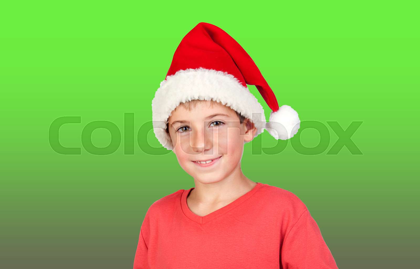 Adorable Child With Santa Hat Stock Image Colourbox