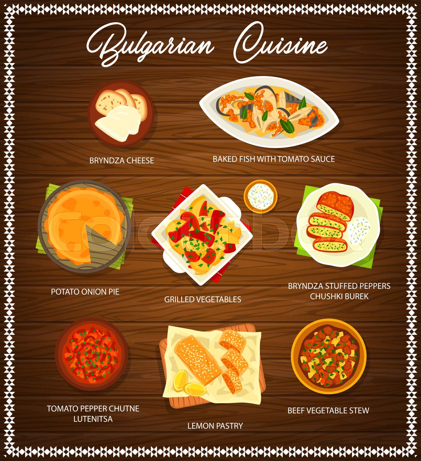 Bulgarian food menu, Bulgaria restaurant cuisine | Stock vector | Colourbox