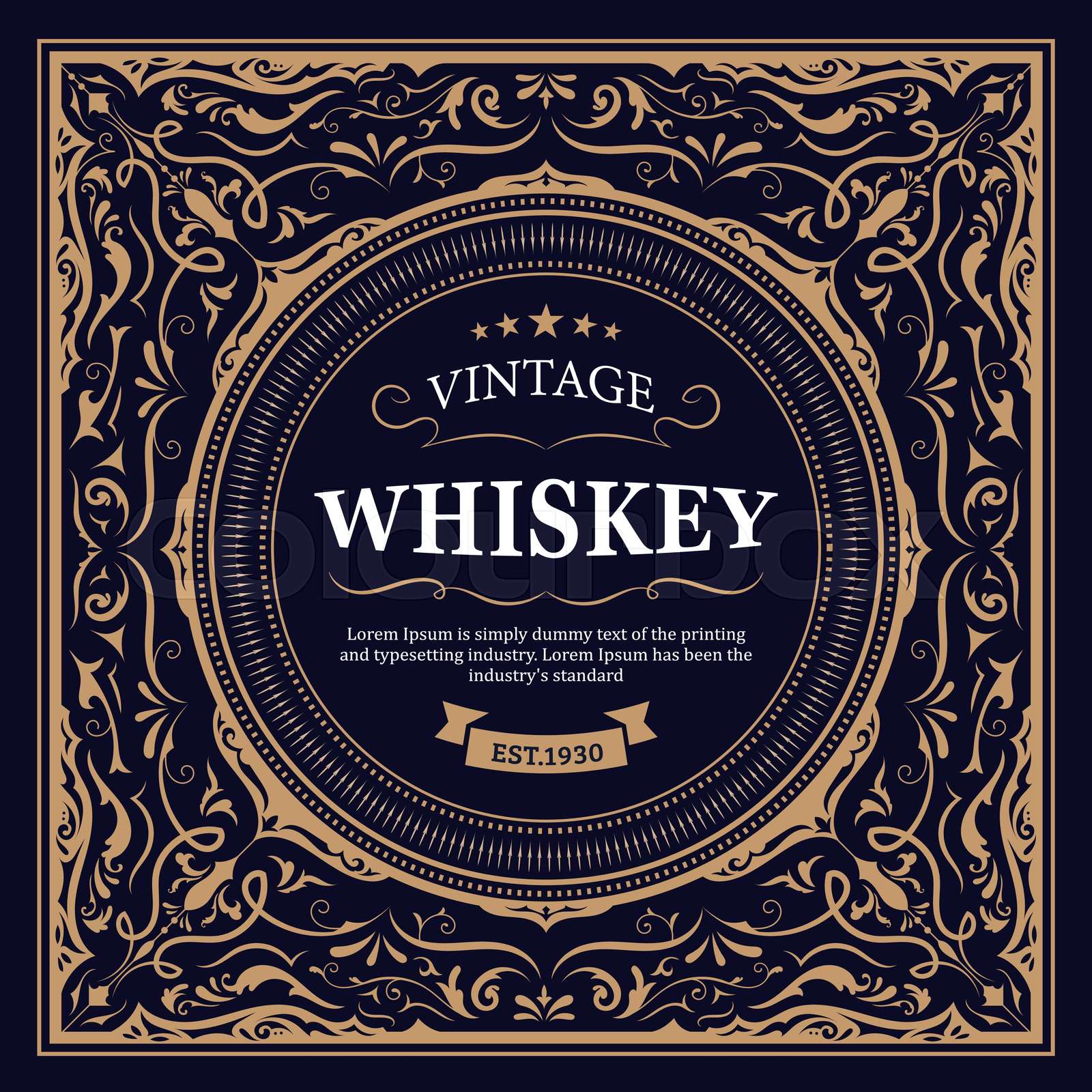 Whiskey Label design retro vector vintage illustration Stock vector