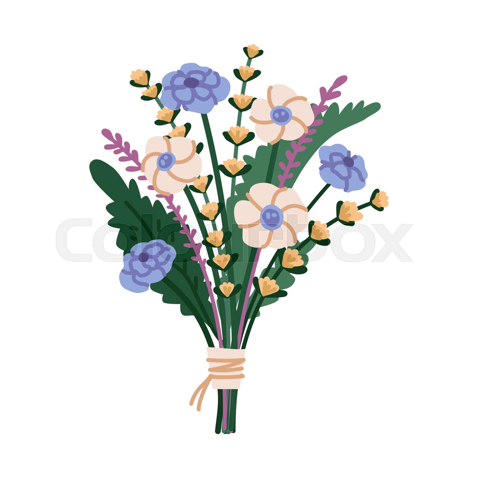 Beautiful bouquet with garden and wild flowers vector flat illustration. Stock vector Colourbox