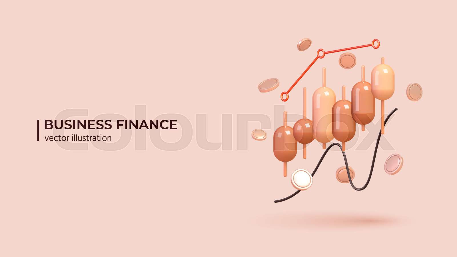 Realistic 3d design of Stock market graph in cartoon minimal style