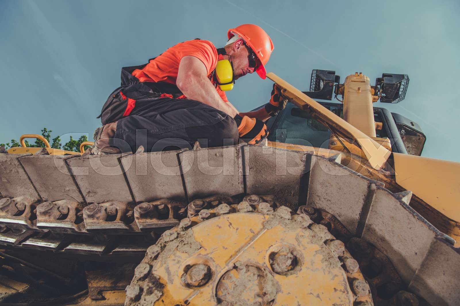 Bulldozer Operator Checking The Track Stock Image Colourbox Bulldozer Operator Checking The Track Stock Image Colourbox