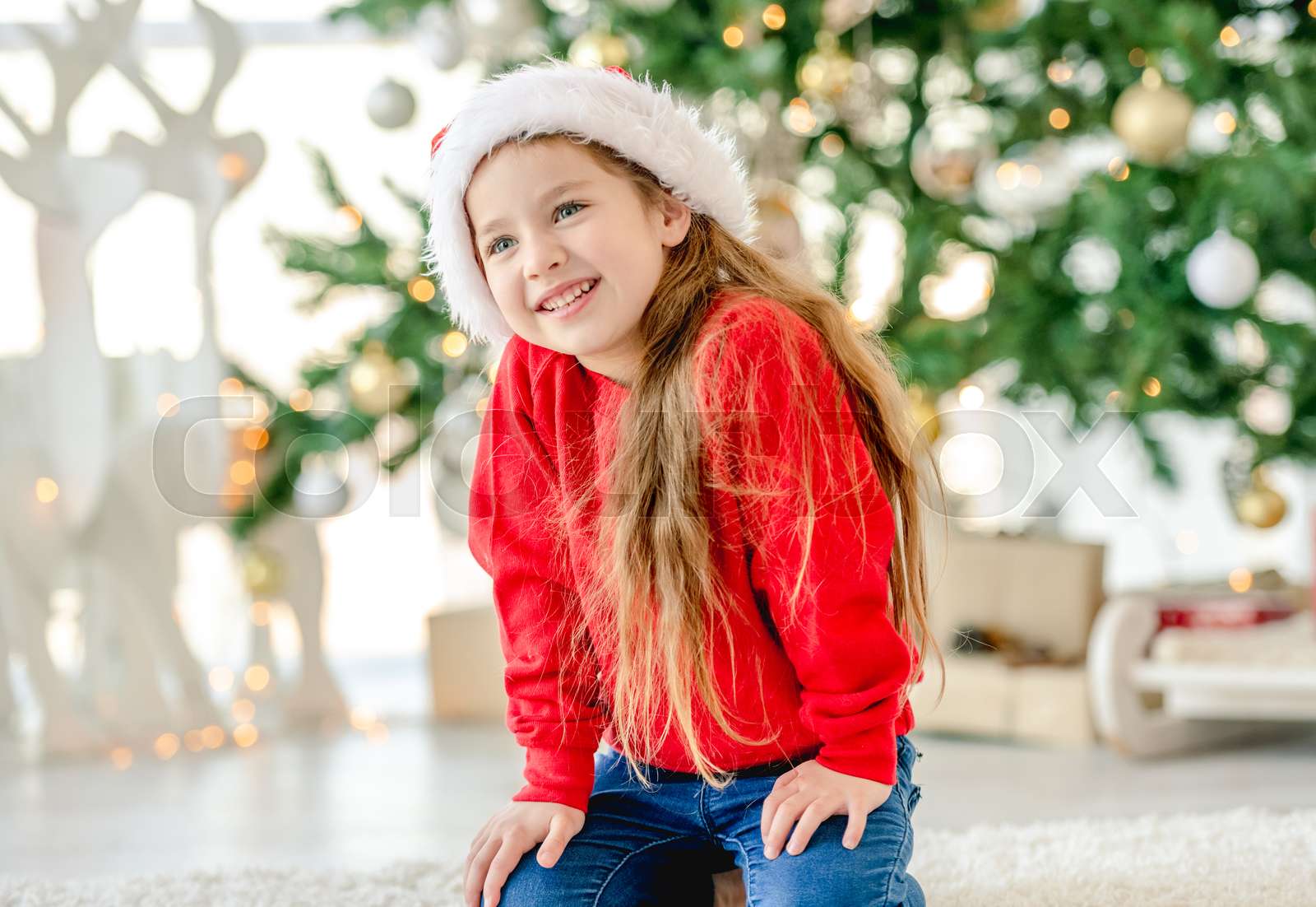 Little girl in Christmas time Stock image Colourbox
