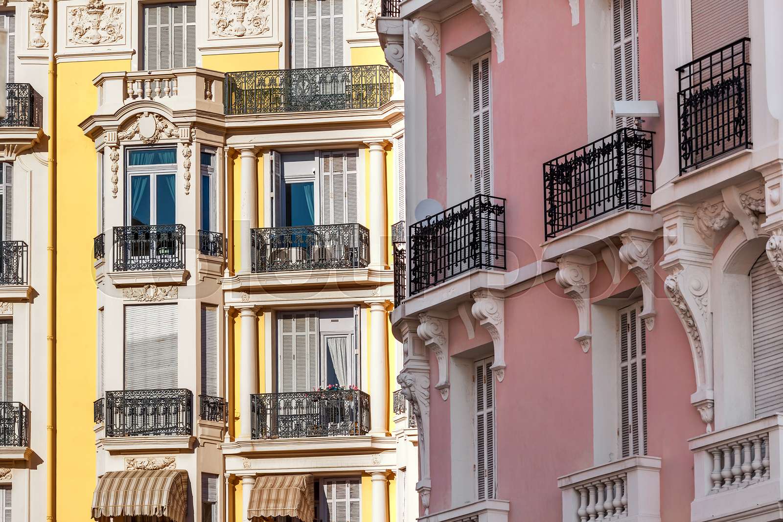 Typical buildings in Menton, France. Stock image Colourbox