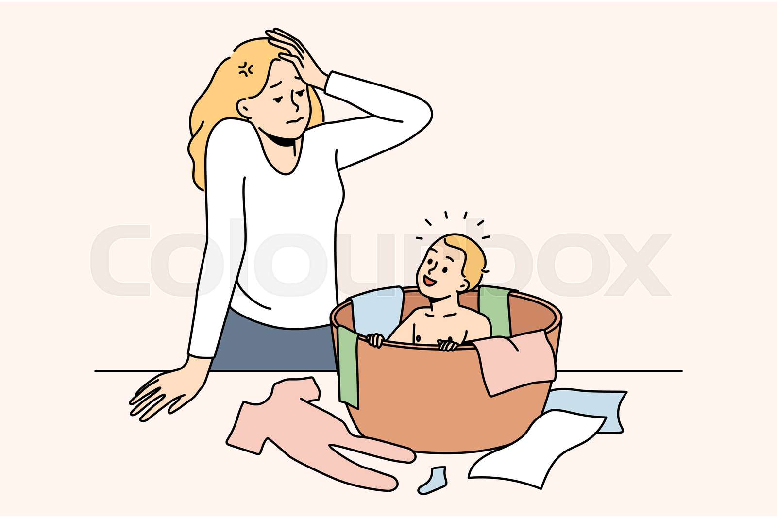 Tired woman exhausted with motherhood | Stock vector | Colourbox