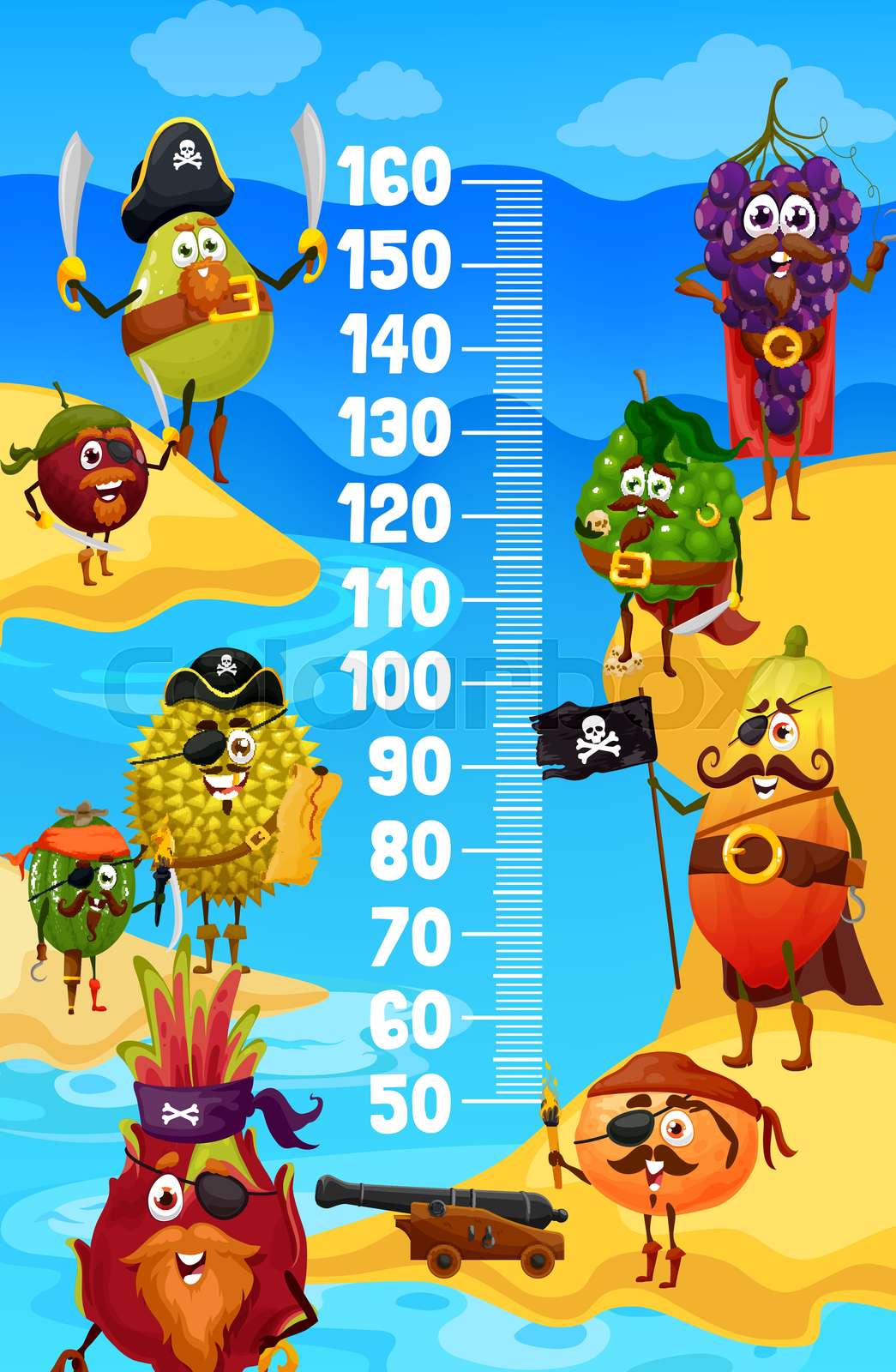 Kids Height Chart Cartoon Fruit Pirates Corsairs Stock Vector kids-height-chart-cartoon-fruit-pirates-corsairs-stock-vector