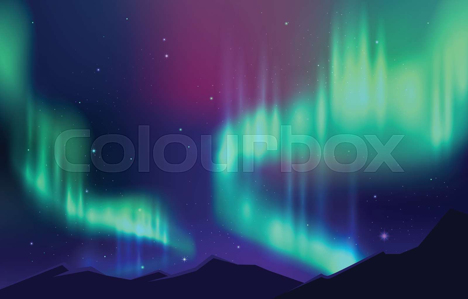 Beautiful Aurora Nothern Light Night Sky Background Stock Vector