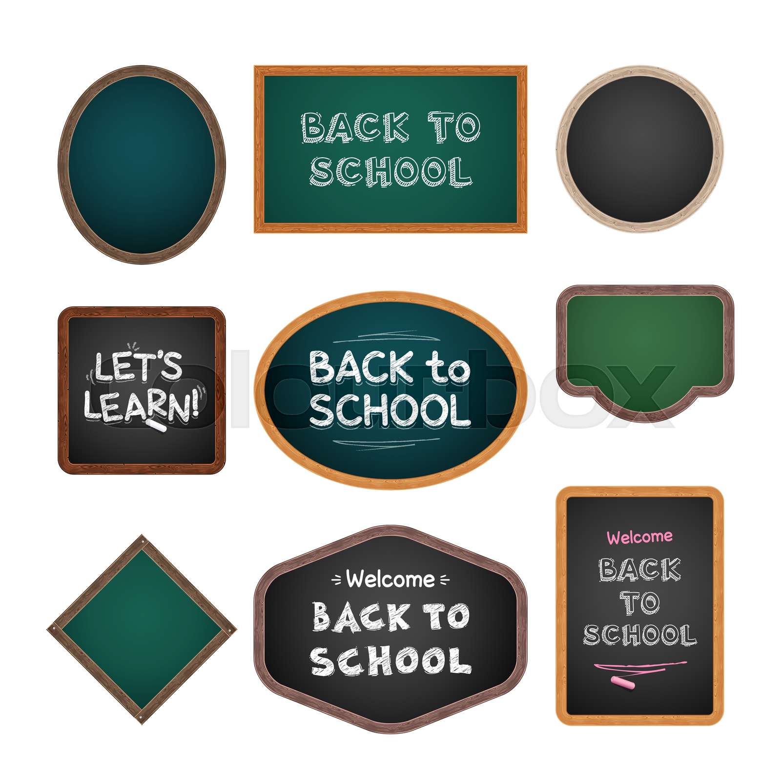 Back to School Wooden Chalkboards Set Stock vector Colourbox