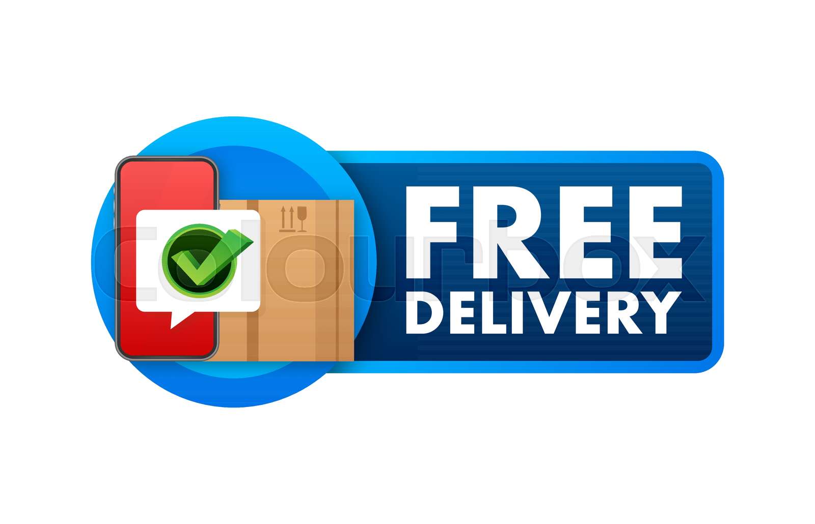 Free delivery. Badge with truck. Vector stock illustrtaion. | Stock
