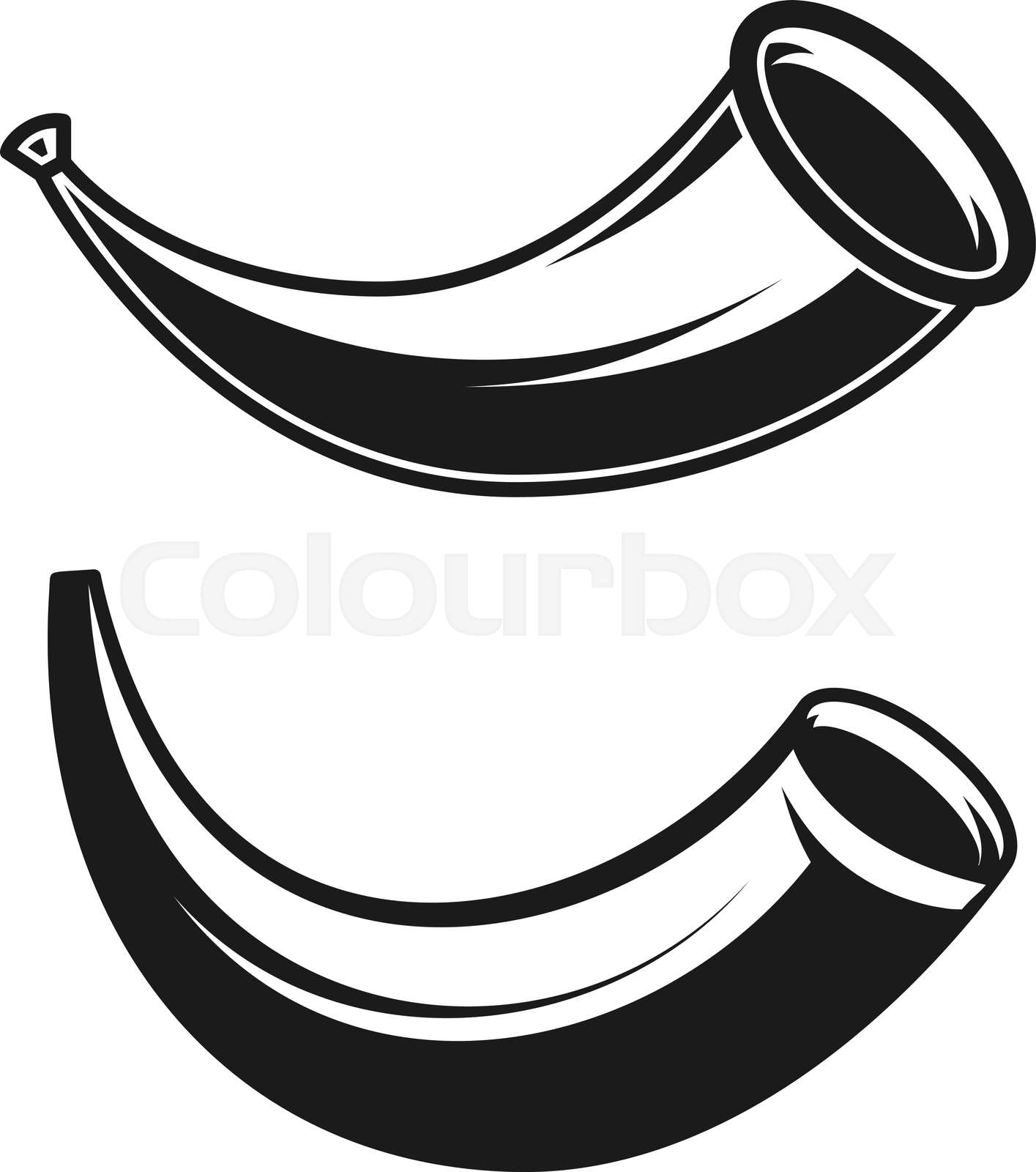 Illustration of hunting horn in engraving style. Design element for