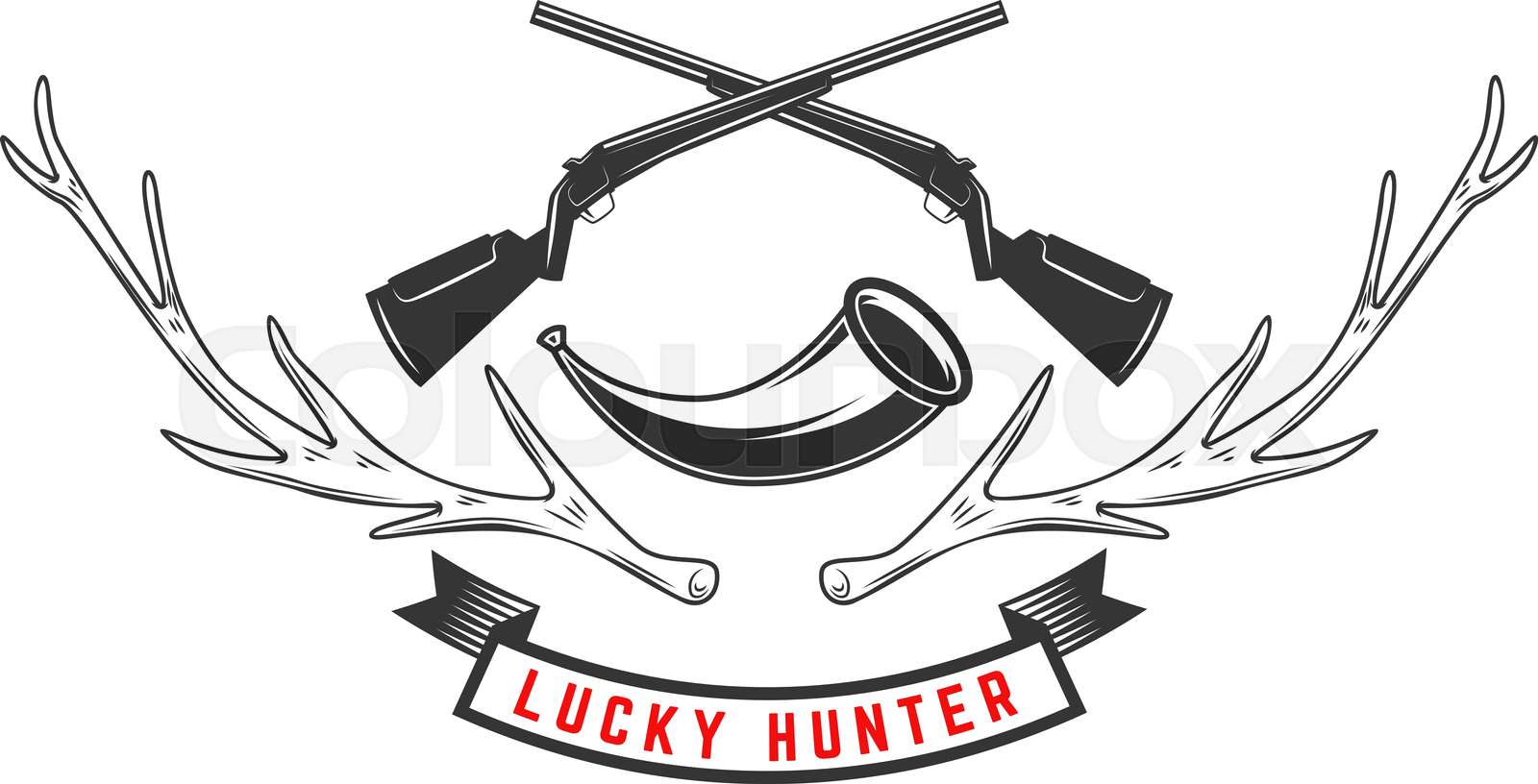 Emblem template of hunting club emblem with deer horns, guns, hunting