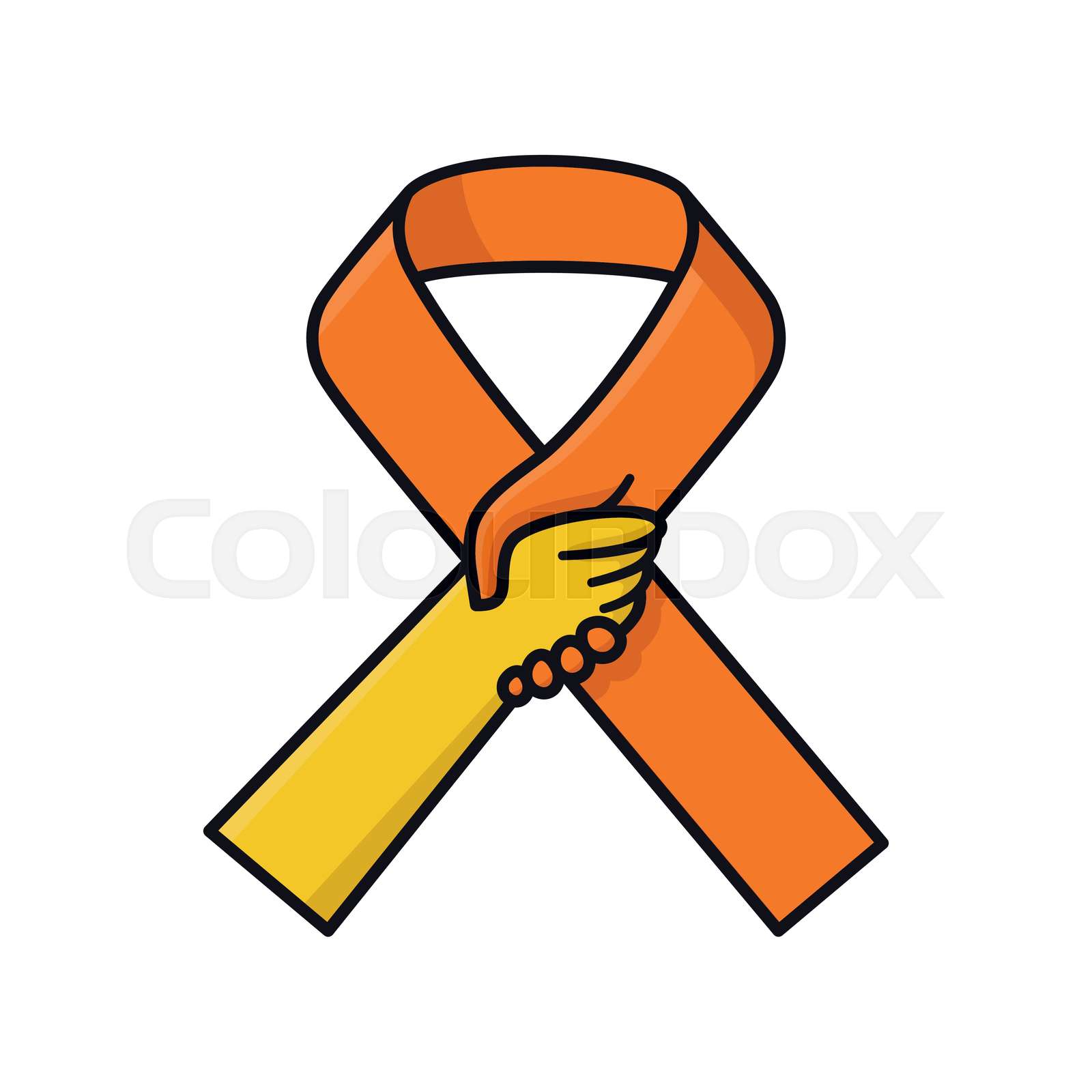 Yellow and orange ribbon with helping hand isolated vector illustration