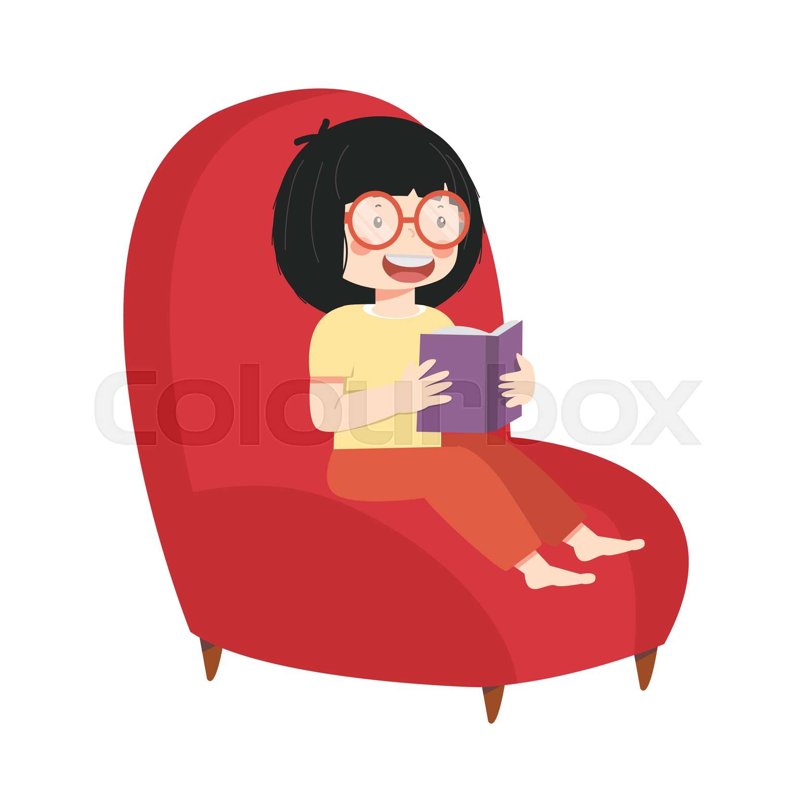 woman Reading Book Sitting on a Sofa | Stock vector | Colourbox