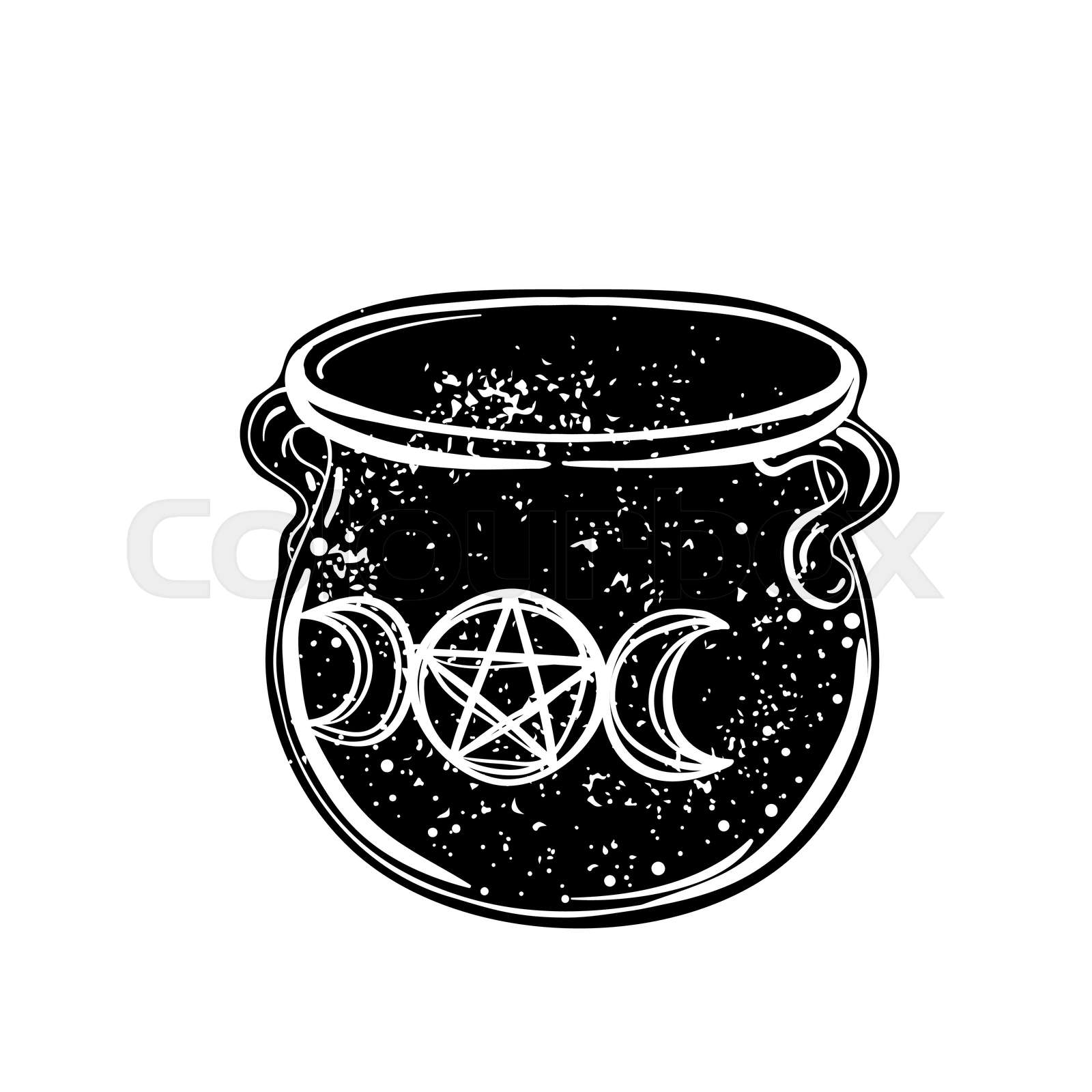 Witches Cauldron Vector Isolated Illustration In Victorian Style 