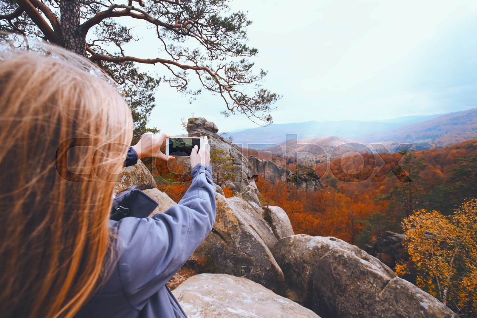 teenage girl takes a selfie Stock image Colourbox