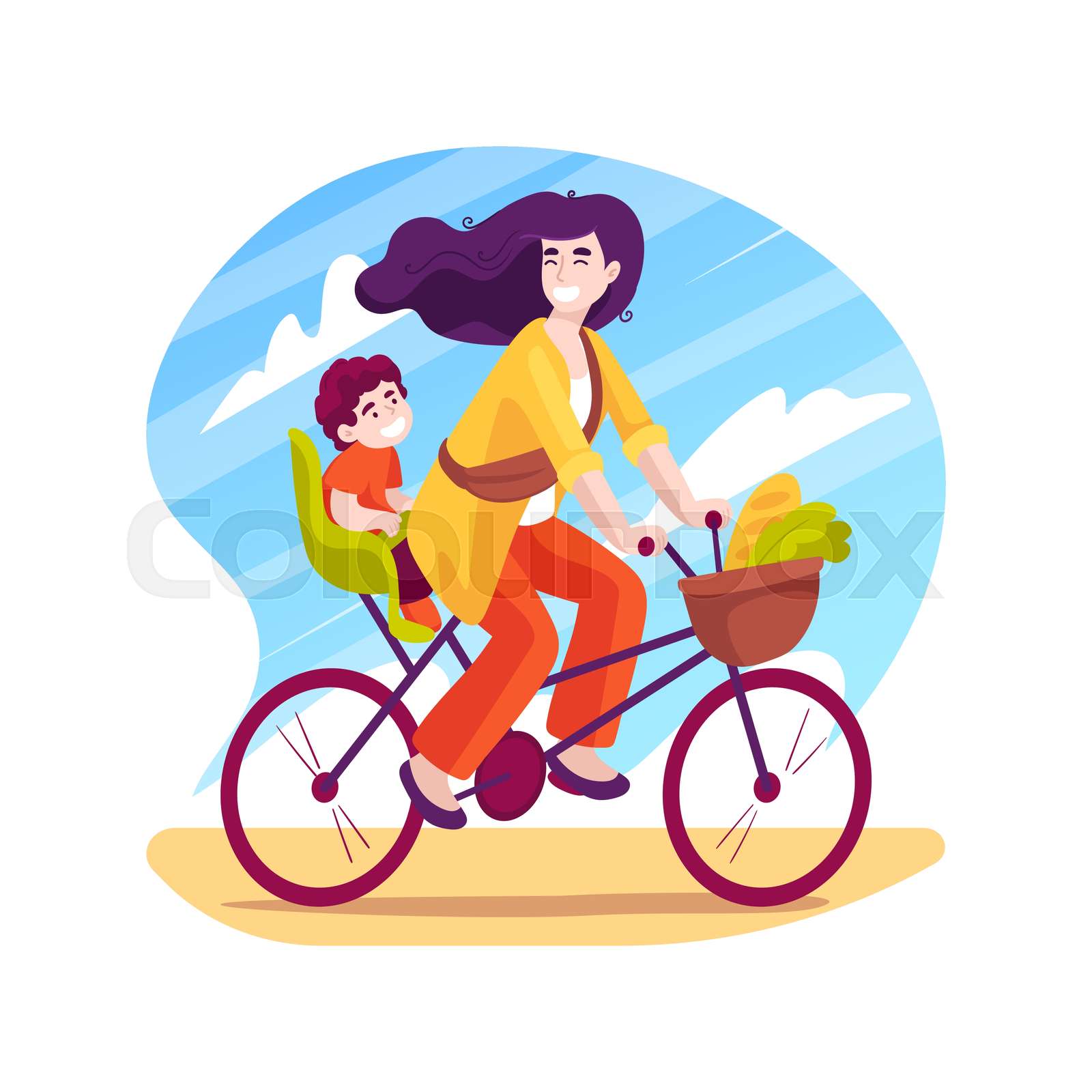 Cycling with a baby isolated cartoon vector illustration. Stock