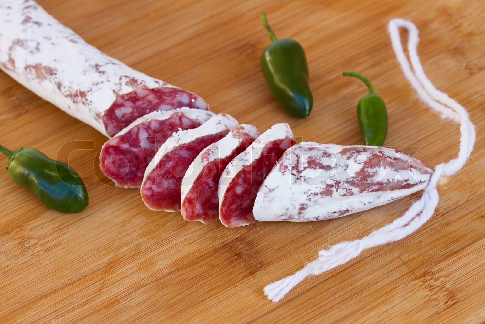 Spanish fuet sausage Stock image Colourbox