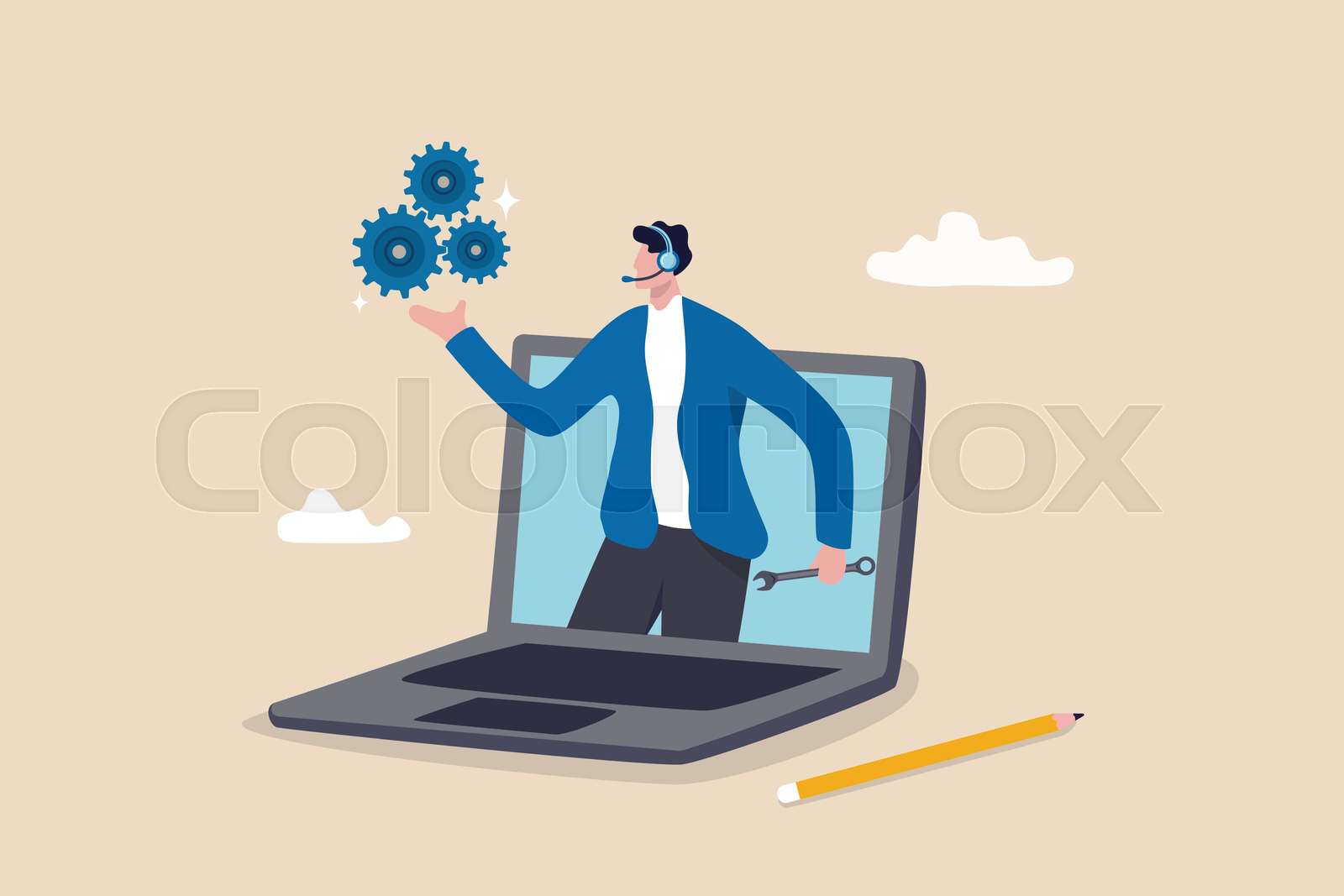 Support staff help fixing technical problem, help desk or operator with