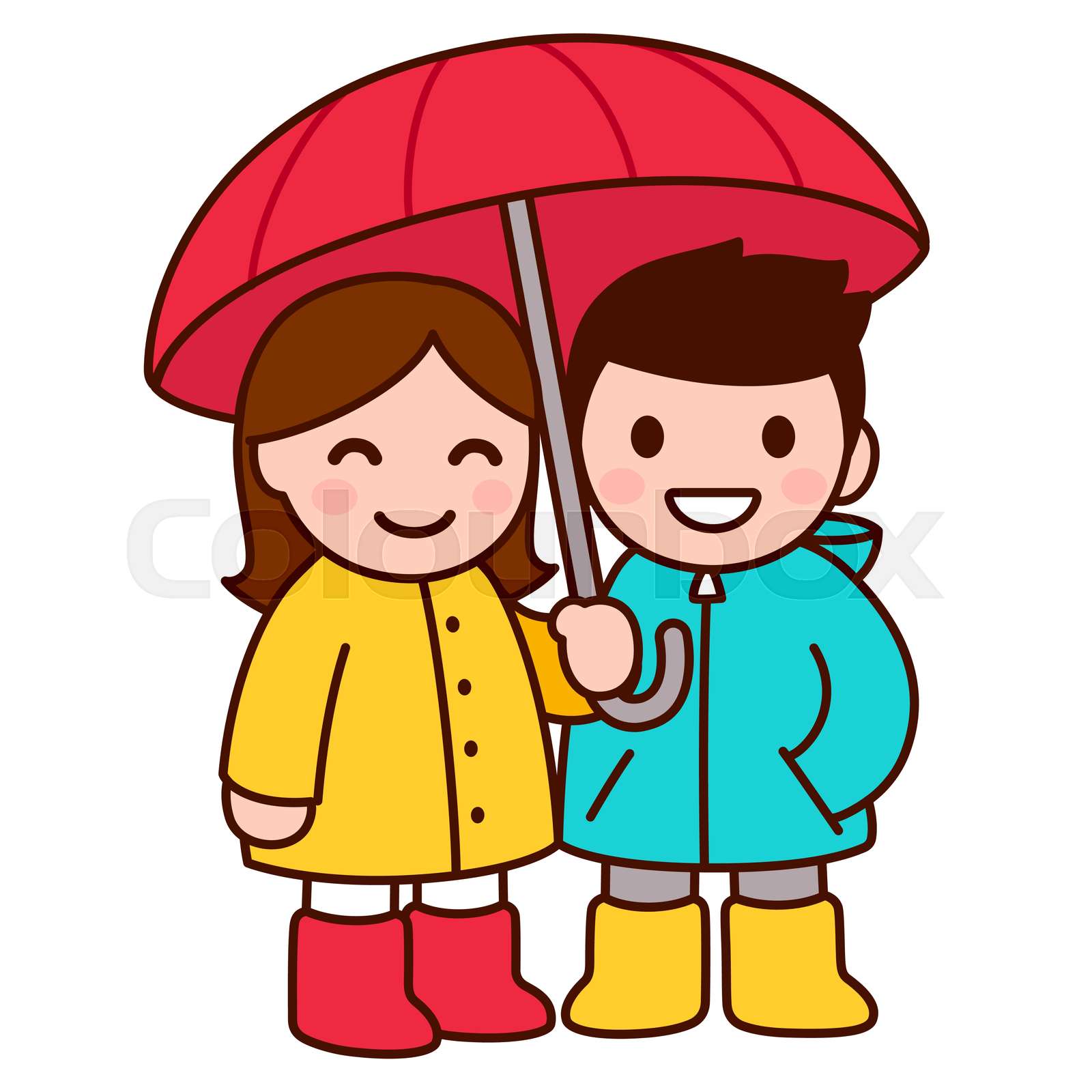Cute boy and girl umbrella | Stock vector | Colourbox