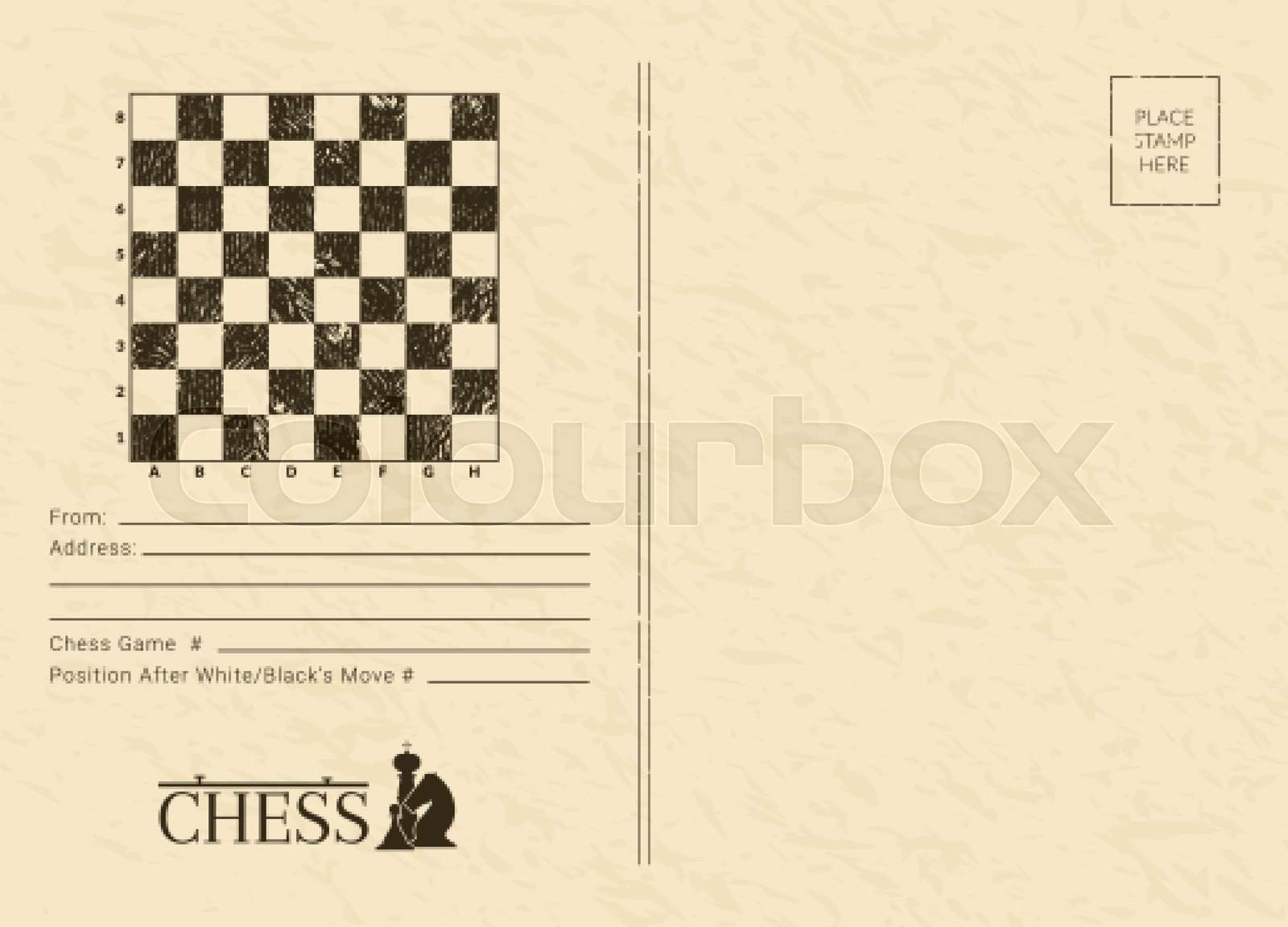 Correspondence chess game postcard. Postal chess game vintage card