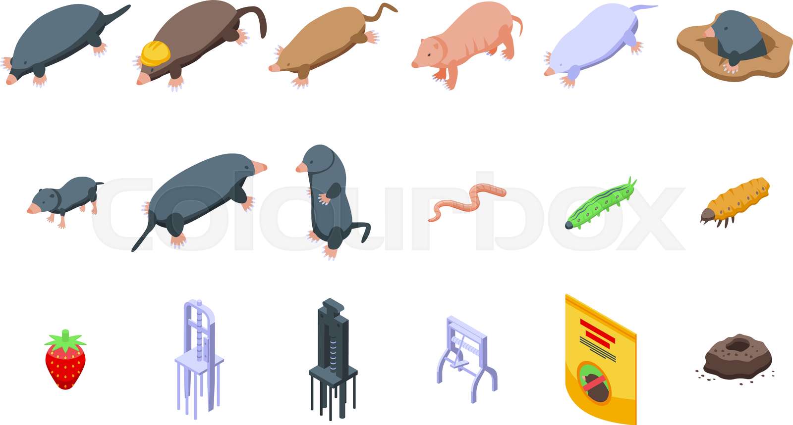 Mole icons set isometric vector. Animal character | Stock vector
