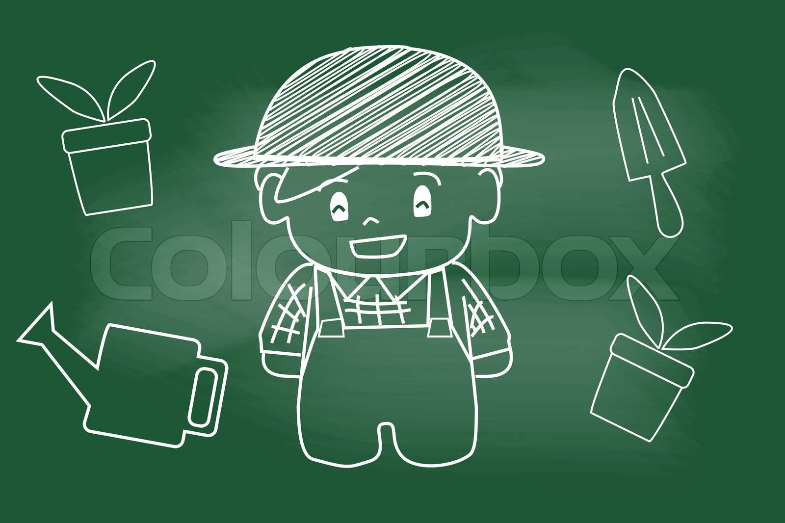 happy cartoon gardener on blackboard | Stock vector | Colourbox