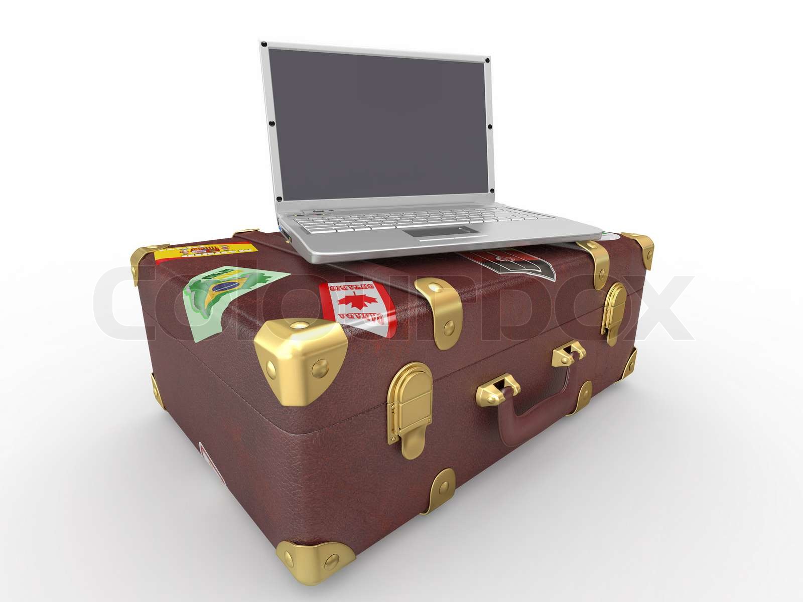 Laptop and suitcase Stock image Colourbox