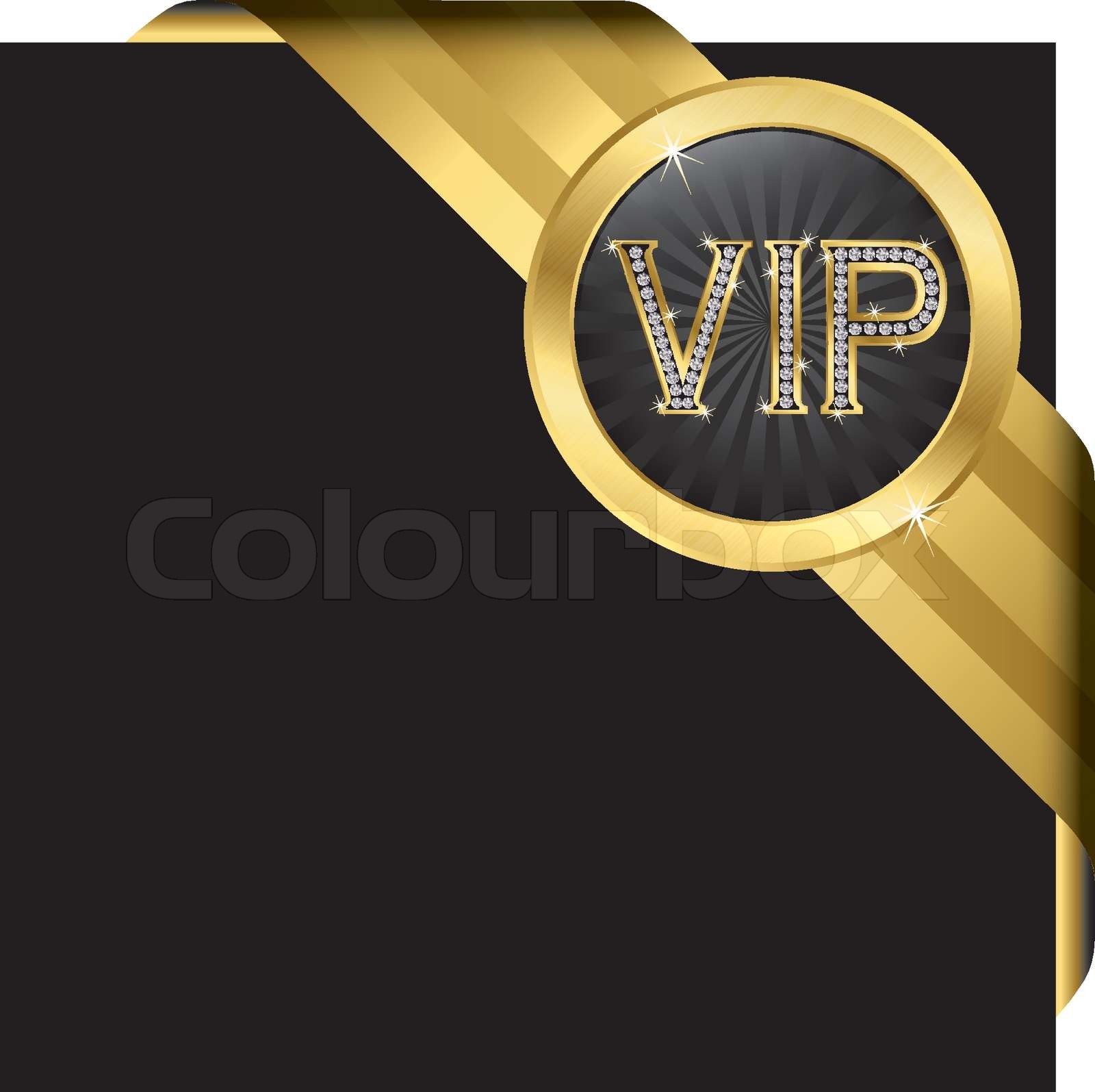 Vip golden label with diamonds and gold ribbons, vector | Stock vector ...