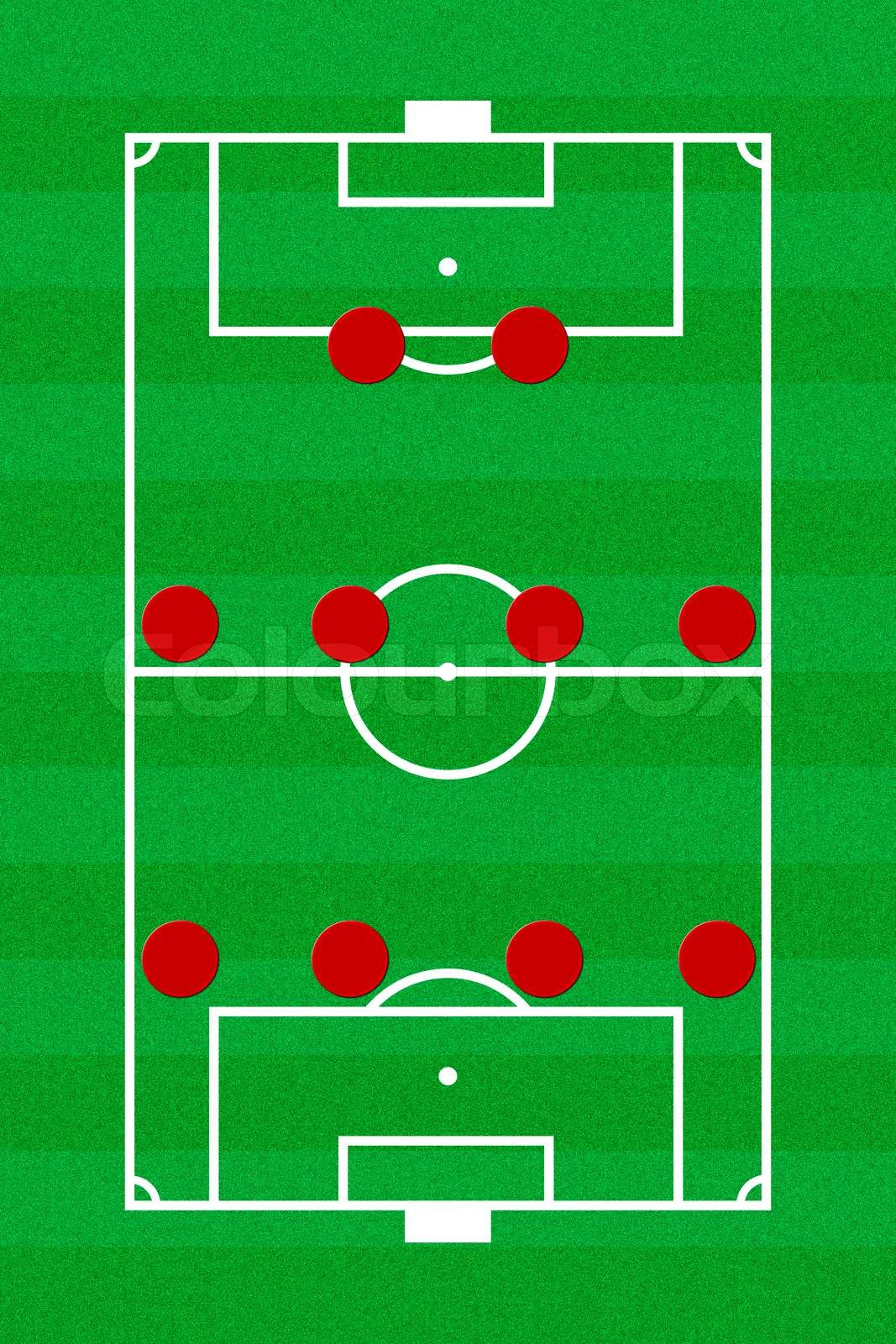Soccer field layout with formation 4-4-2 | Stock image | Colourbox