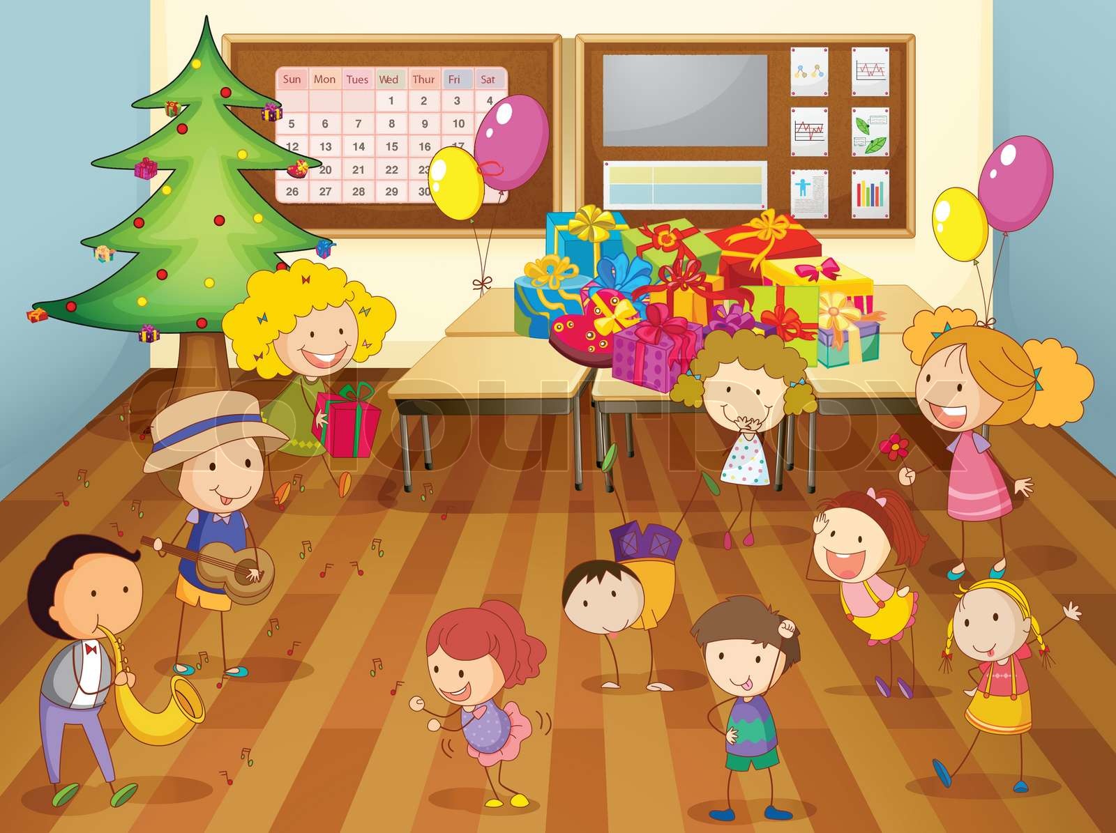 kids dancing in classroom | Stock vector | Colourbox