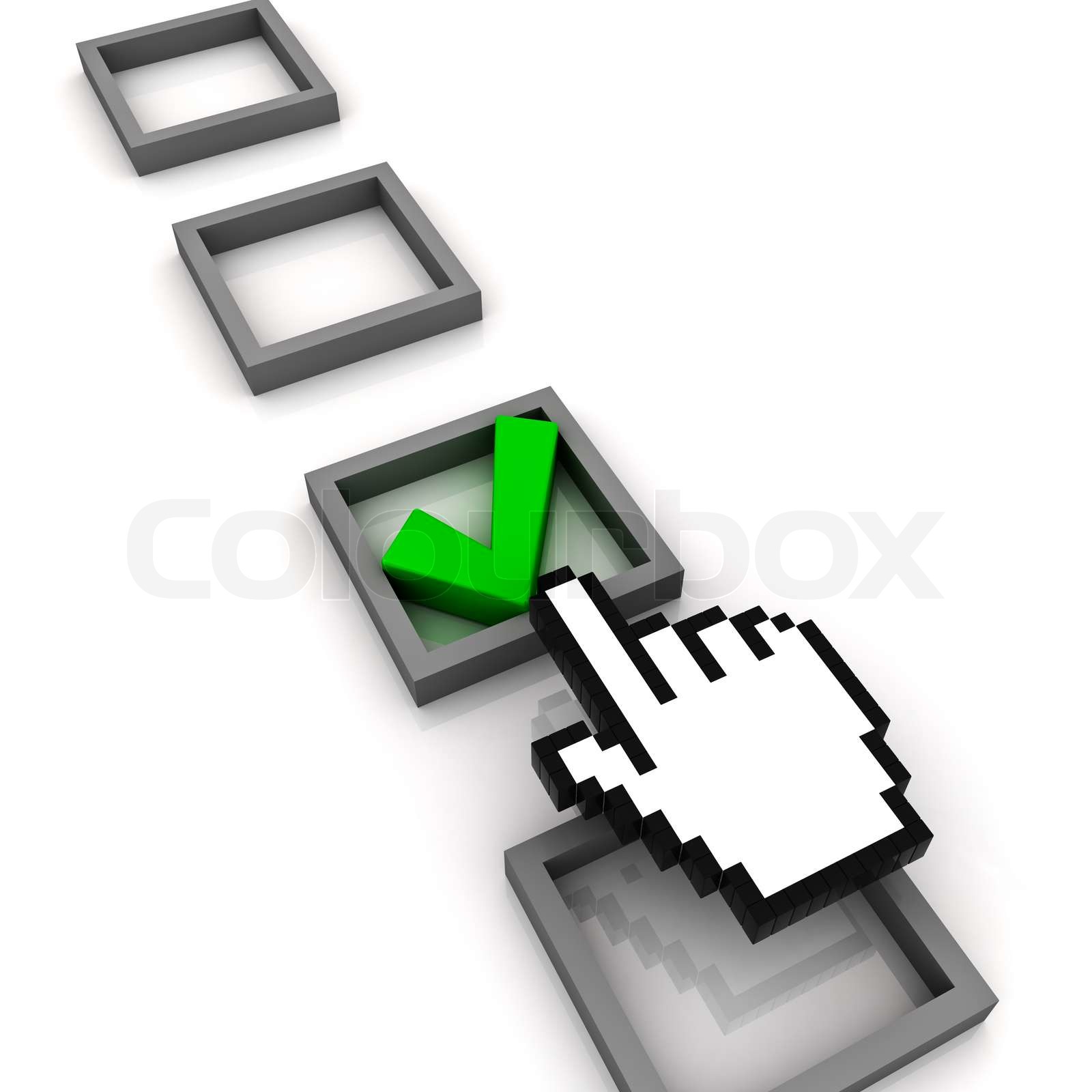Hand cursor marking a check box on white background | Stock image ...