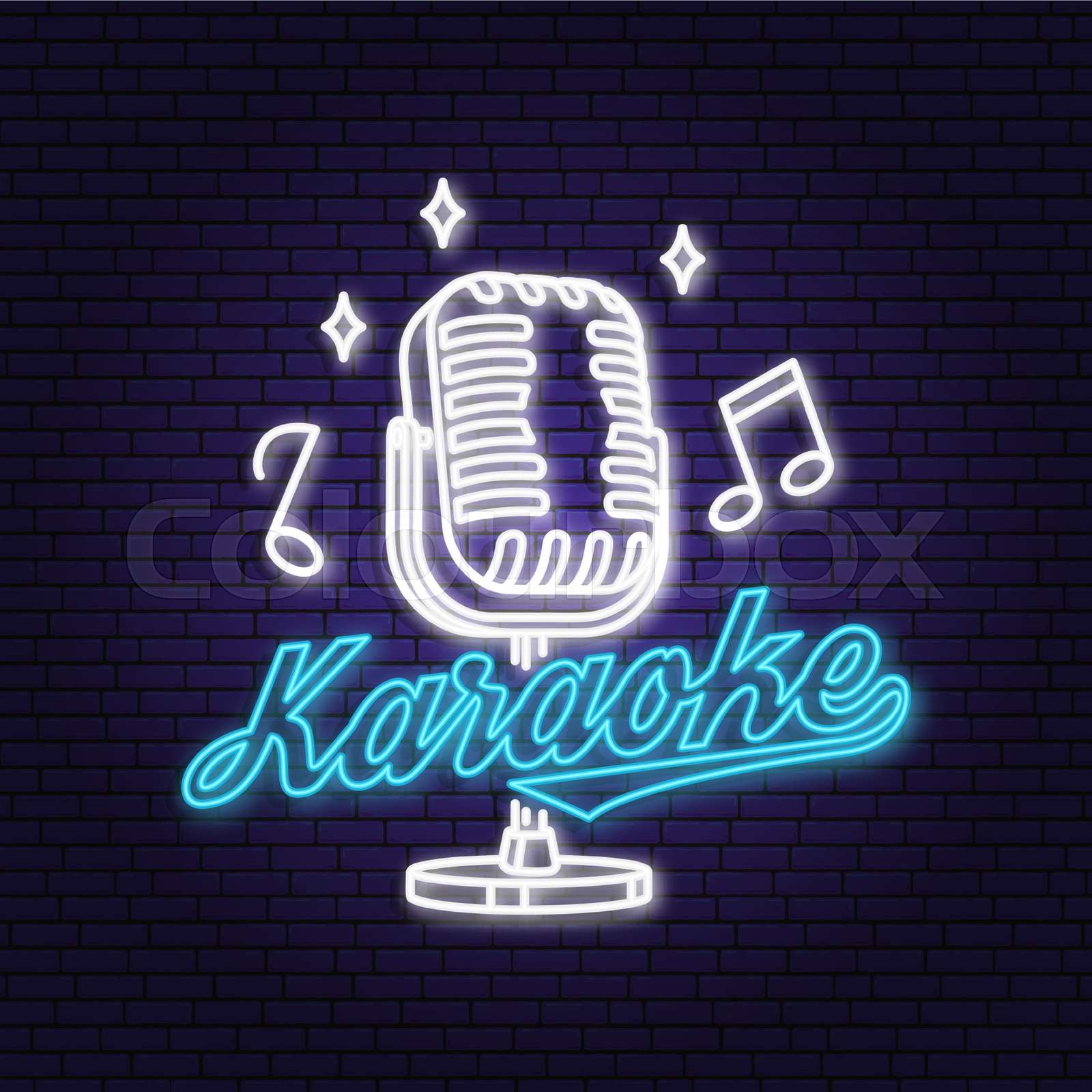 Karaoke neon poster, banner. Neon sign, emblem, bright signboard, light ...