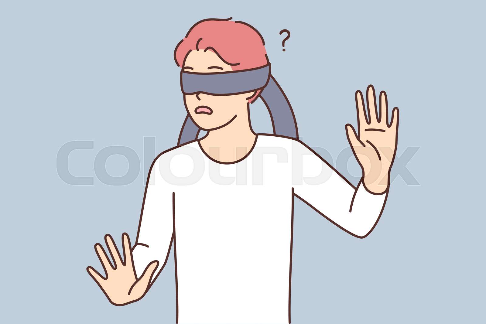 Frightened Teen Boy Blindfolded Trying To Grope Road Of Action In Blind 
