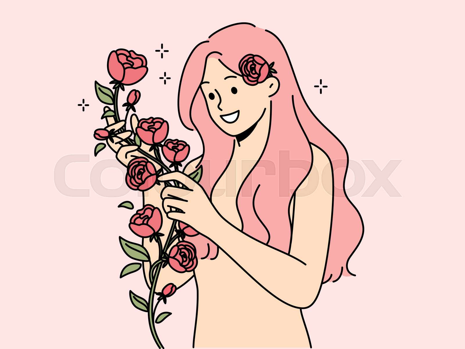 Happy naked woman with roses in hands Stock vector Colourbox