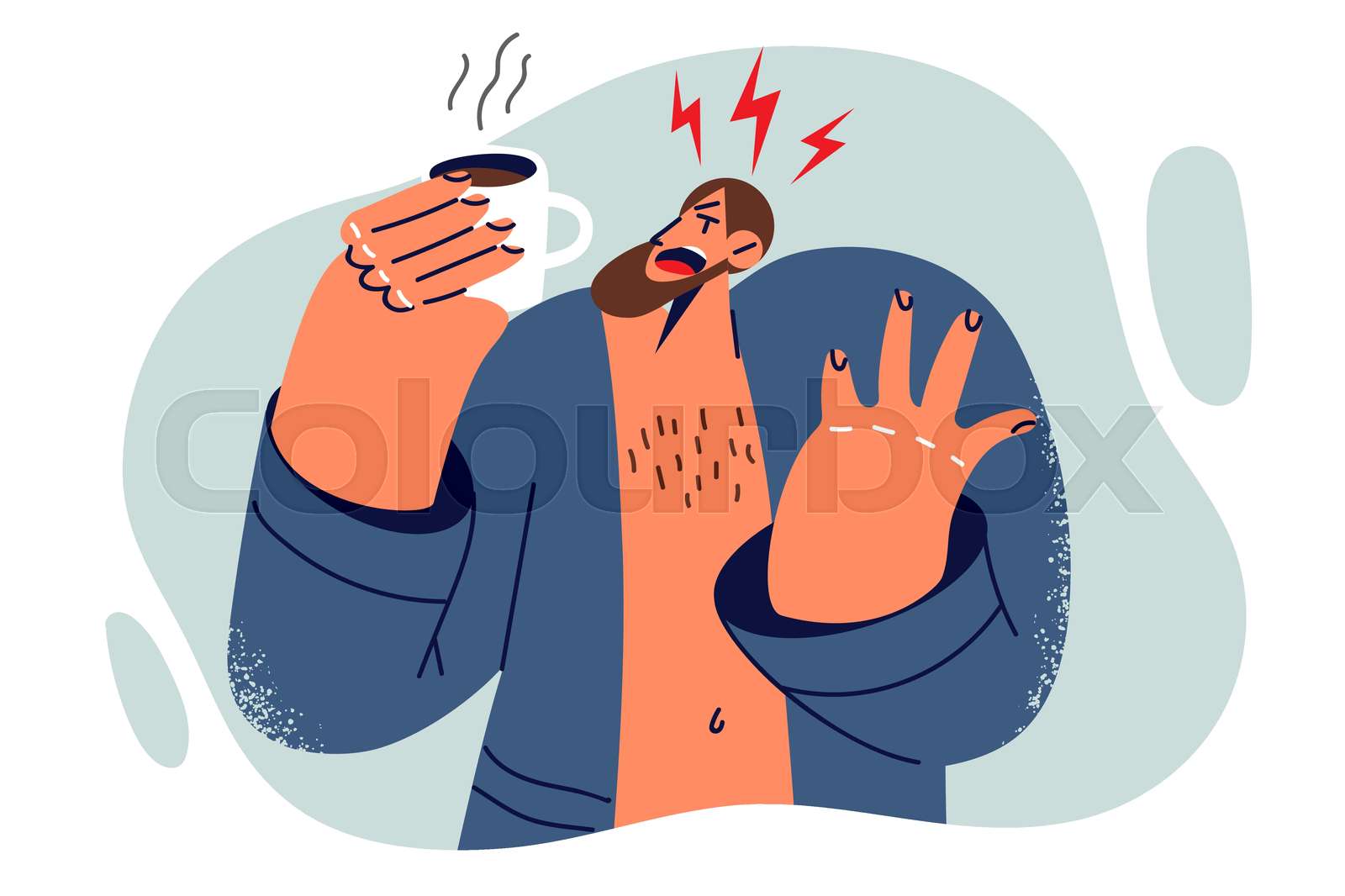 Man Screaming In Pain After Being Burned By Hot Coffee During Breakfast