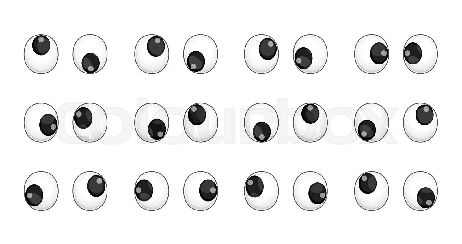 Plastic wobbly animated puppet toy eyes, cartoon Stock vector Colourbox