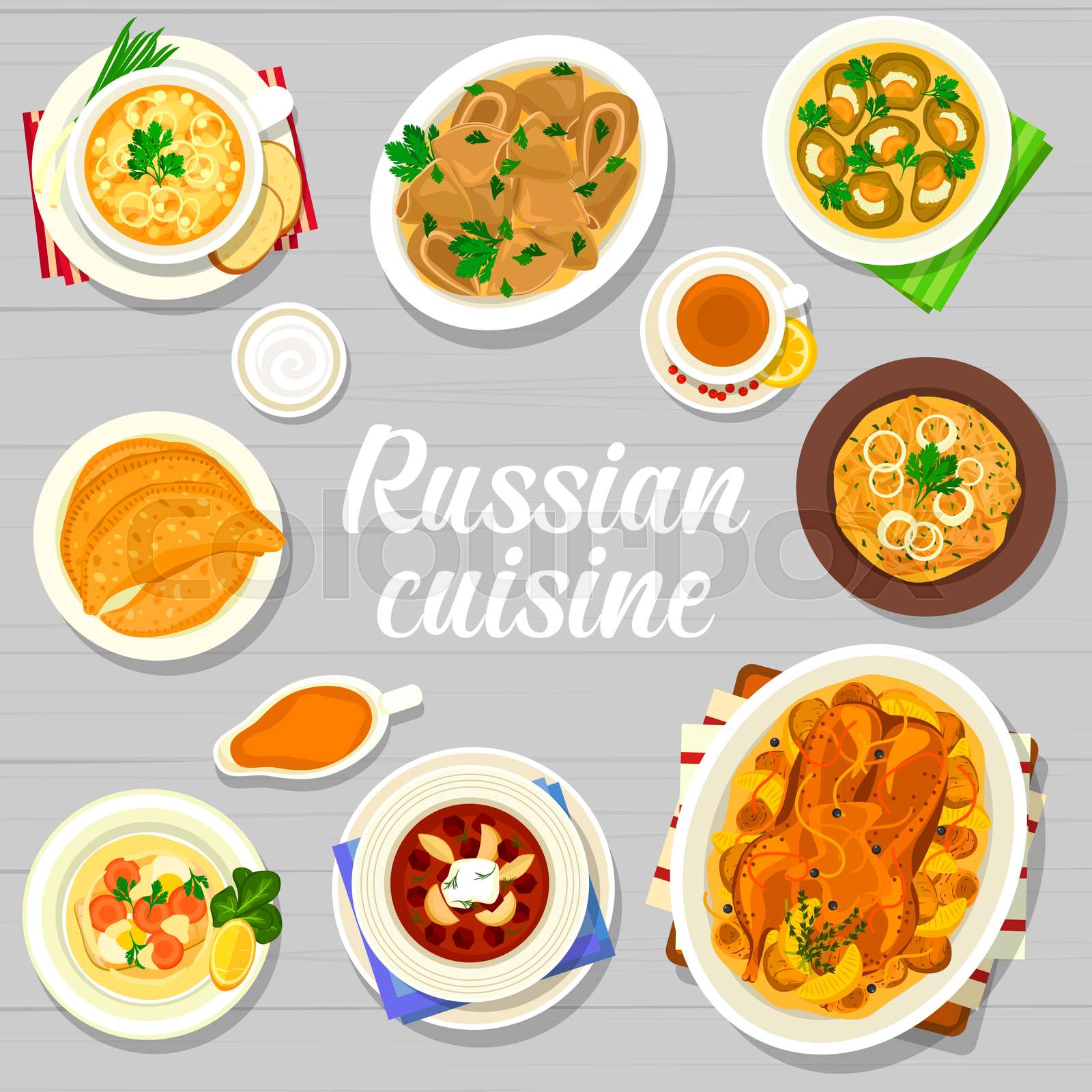 Russian cuisine restaurant meals menu cover page | Stock vector | Colourbox