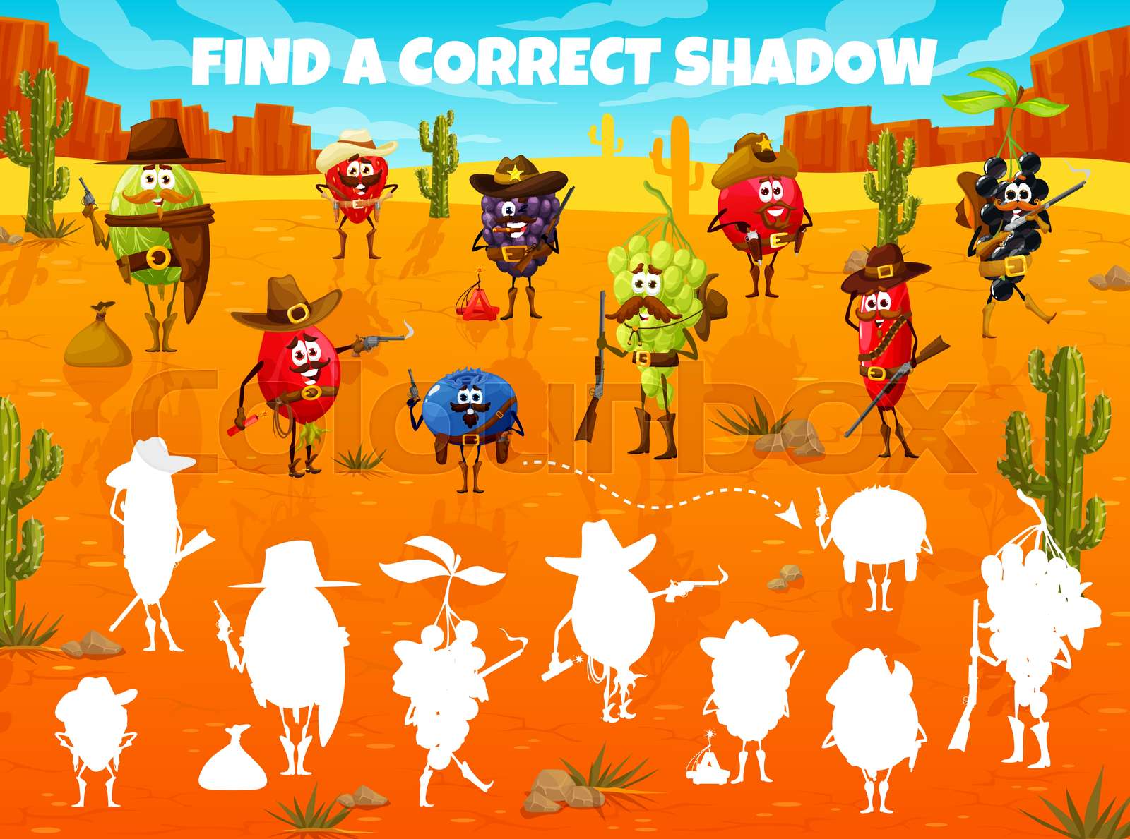 Find correct shadow cartoon wild west berries stock vector colourbox
