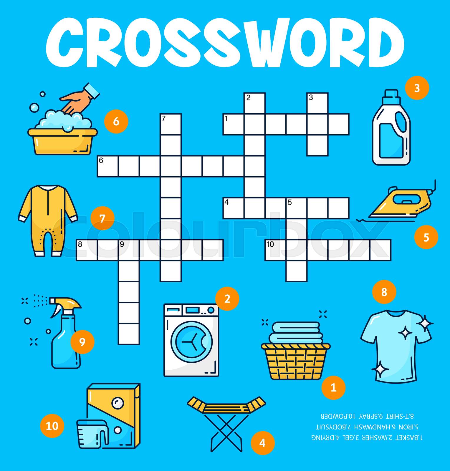 Washing And Cleaning Crossword Puzzle Worksheet Stock Vector Colourbox