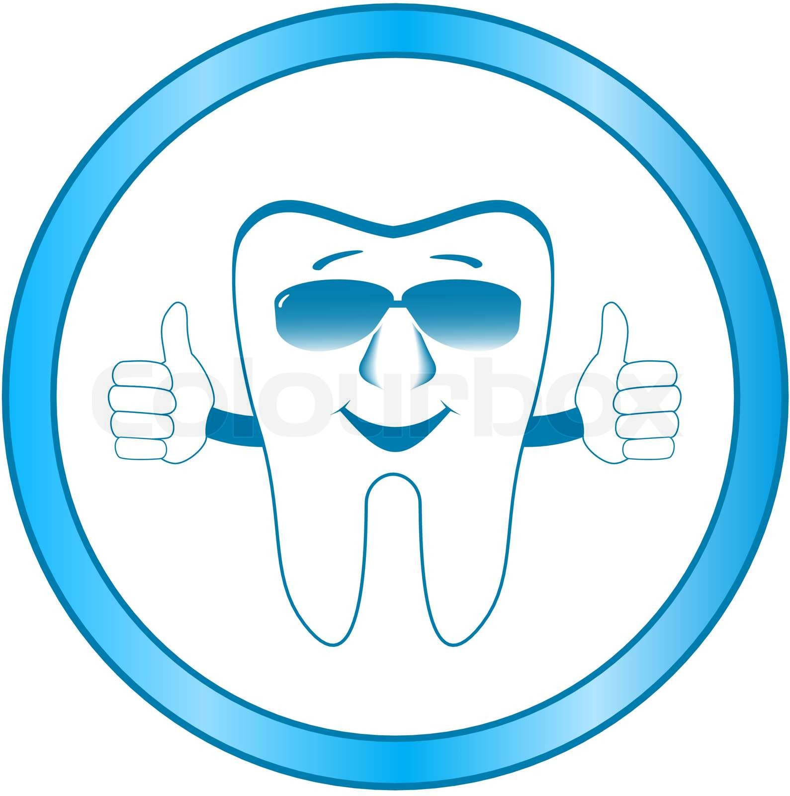 Zahnklinik Symbol Mit Cartoon Smile Zahn Daumen Auftauchend Stock Vektor Colourbox