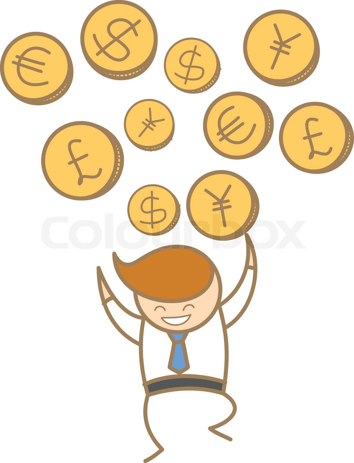 cartoon character ofman happy trading various currency | Stock vector