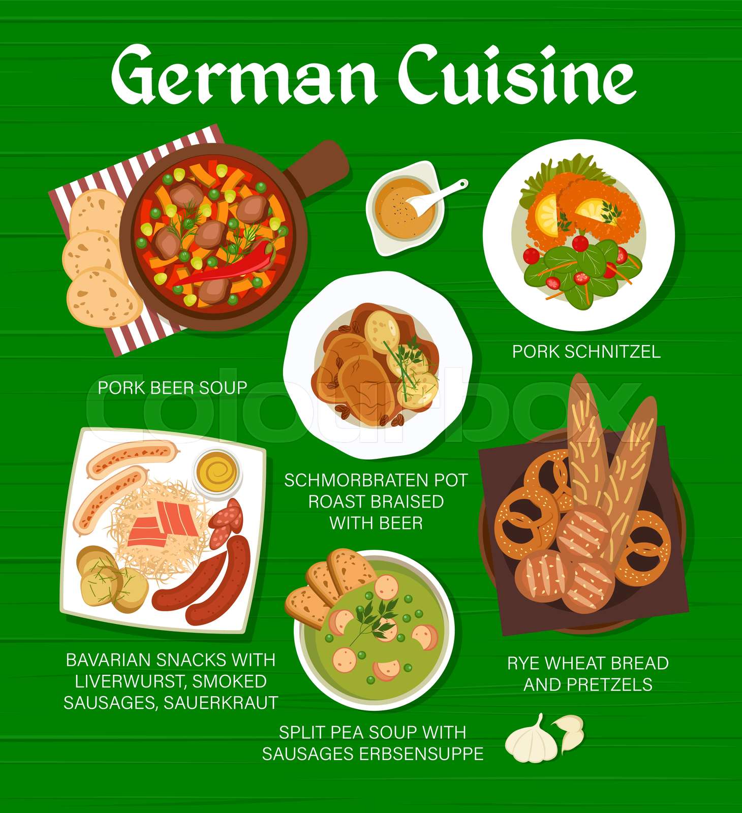 German Cuisine Menu With Food Lunch Dishes Meals Stock Vector 