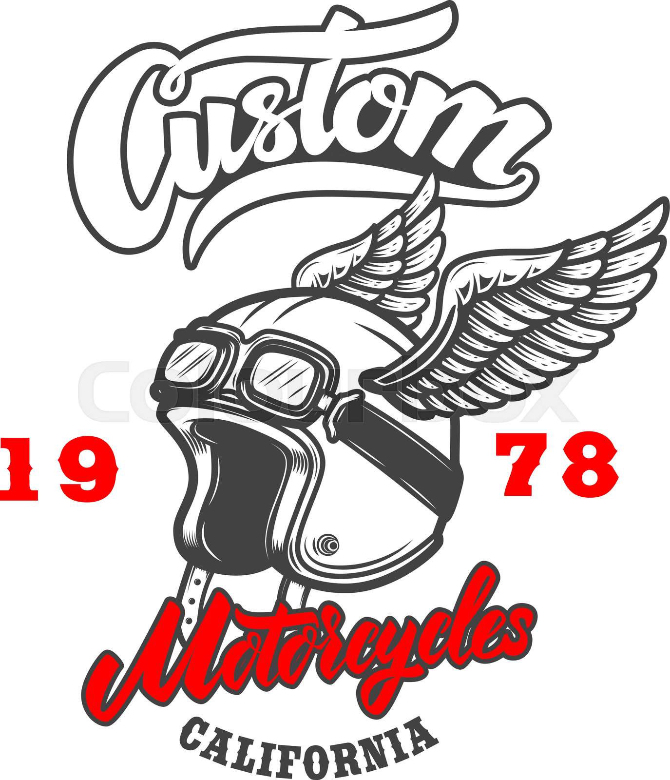 Custom motorcycles. Emblem template with winged racer helmet. Design