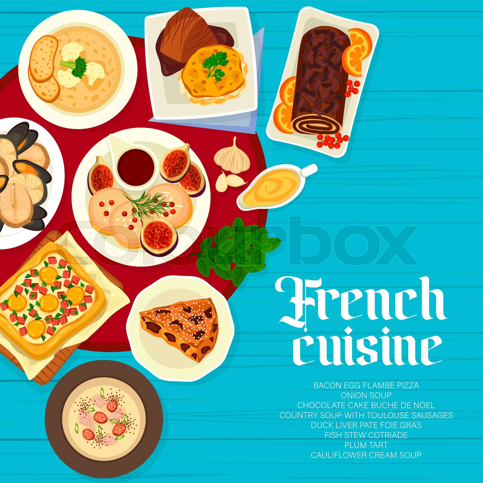 French Cuisine Menu Cover Food Dishes Of France Stock Vector Colourbox