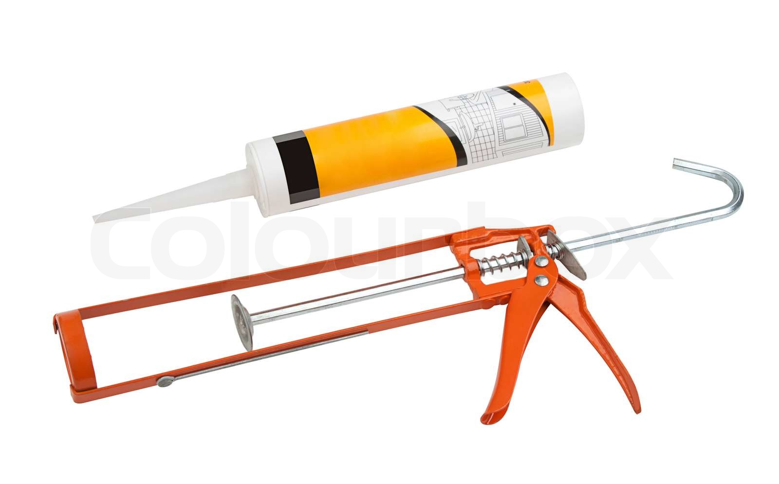 Silicone glue gun for waterproof works Stock image Colourbox